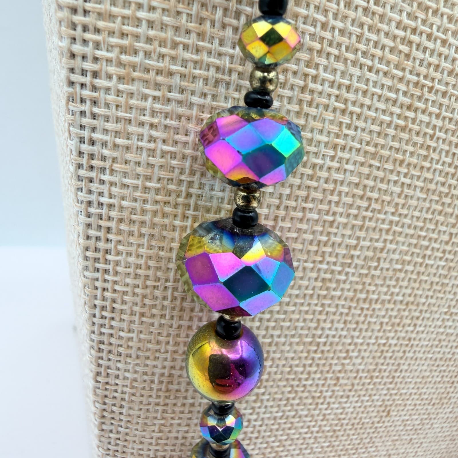 Vintage Y2K Iridescent Aurora Borealis Beaded Necklace Set Retro Classic Jewelry - Thumbnail 3