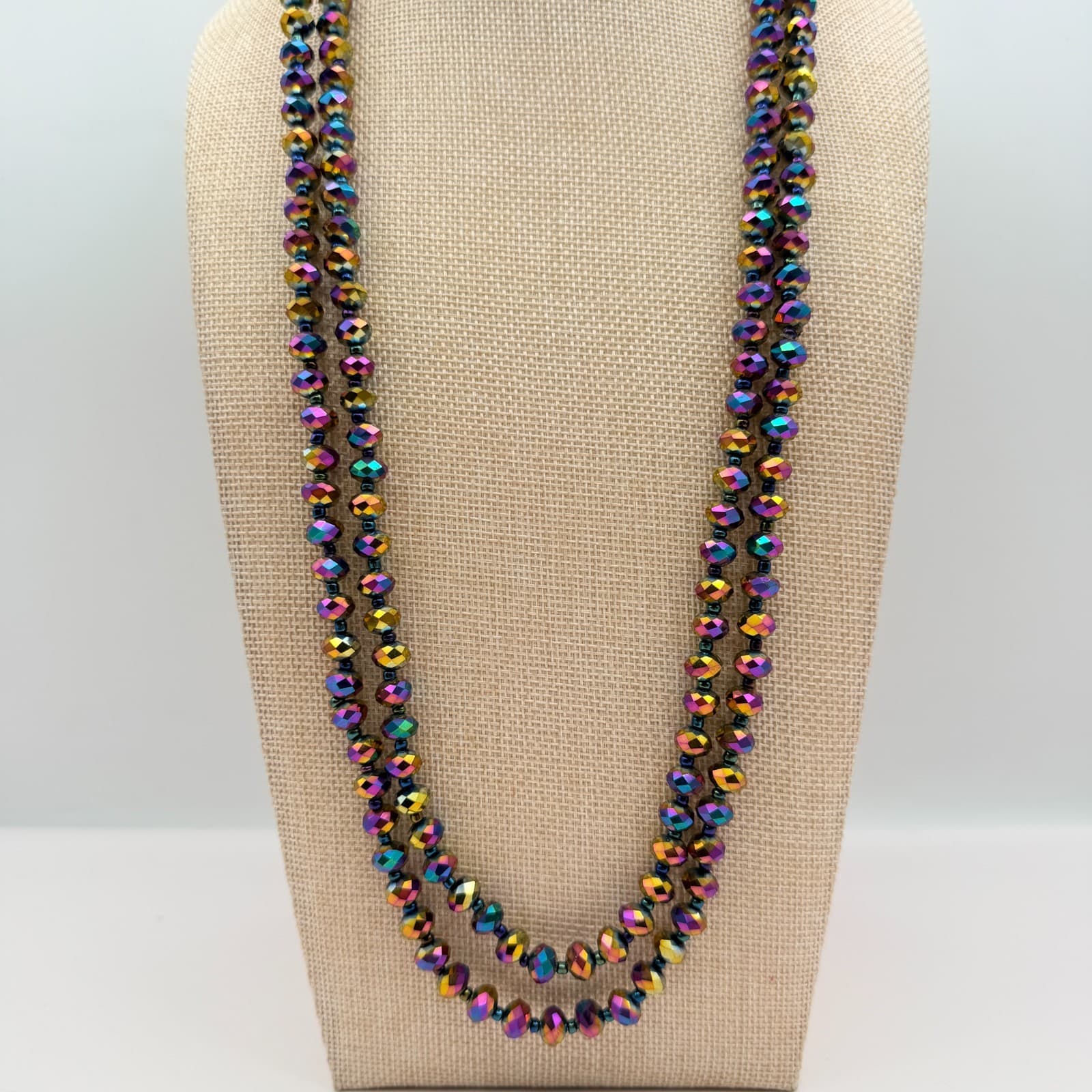 Vintage Y2K Iridescent Aurora Borealis Beaded Necklace Set Retro Classic Jewelry - Thumbnail 7