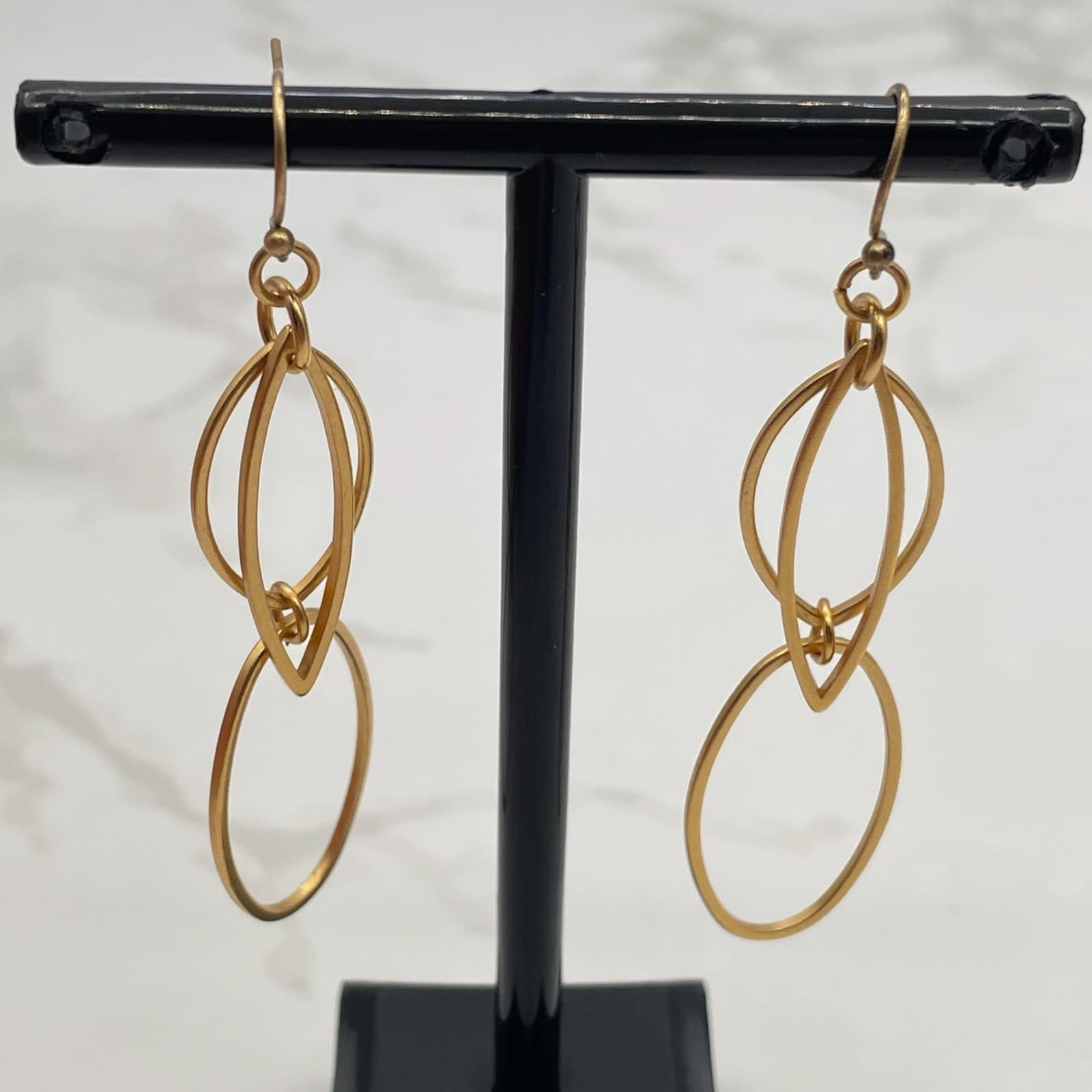Vintage Gold-Tone Geometric Marquise Link Dangle Drop Earrings Oval For Women - Thumbnail 2