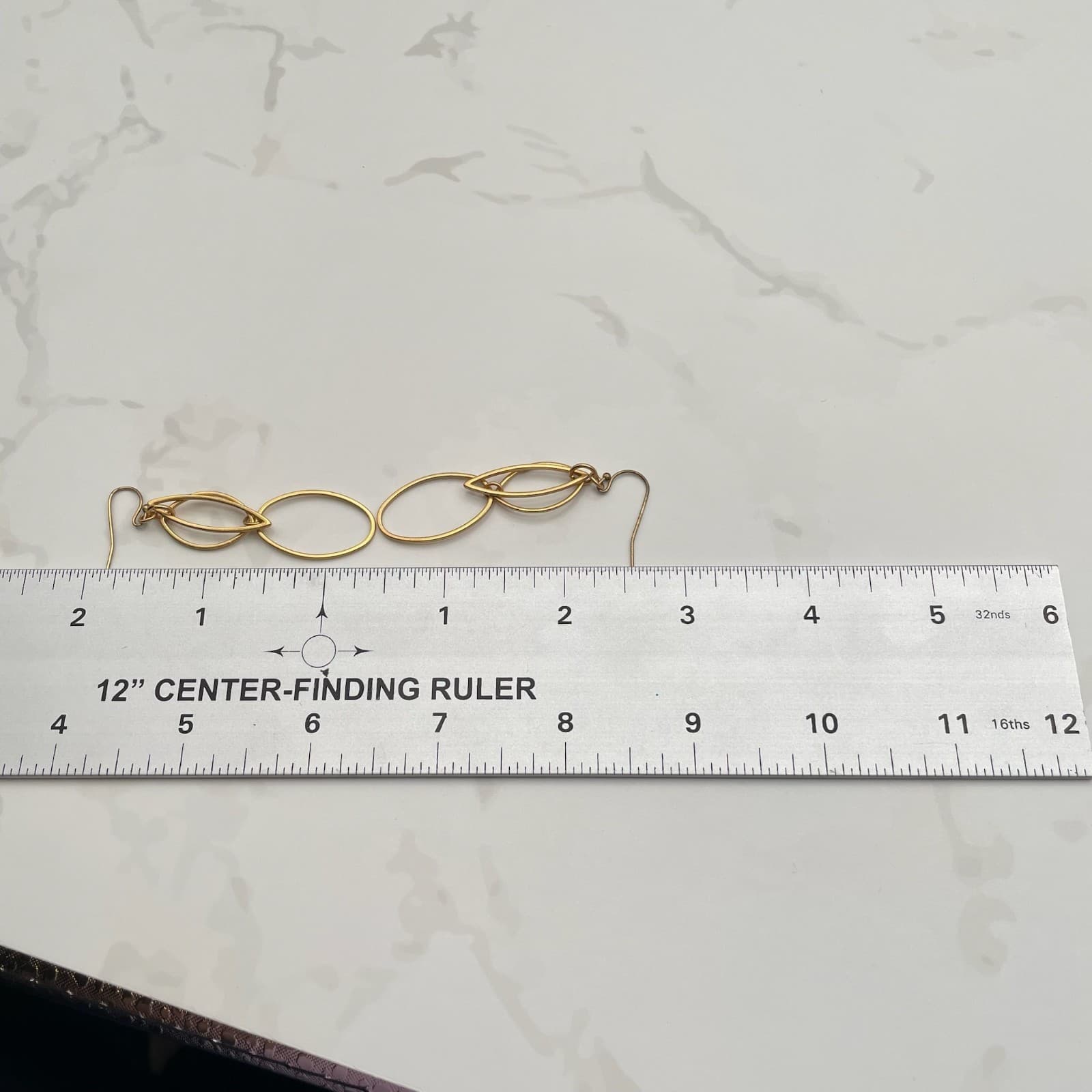 Vintage Gold-Tone Geometric Marquise Link Dangle Drop Earrings Oval For Women - Thumbnail 4