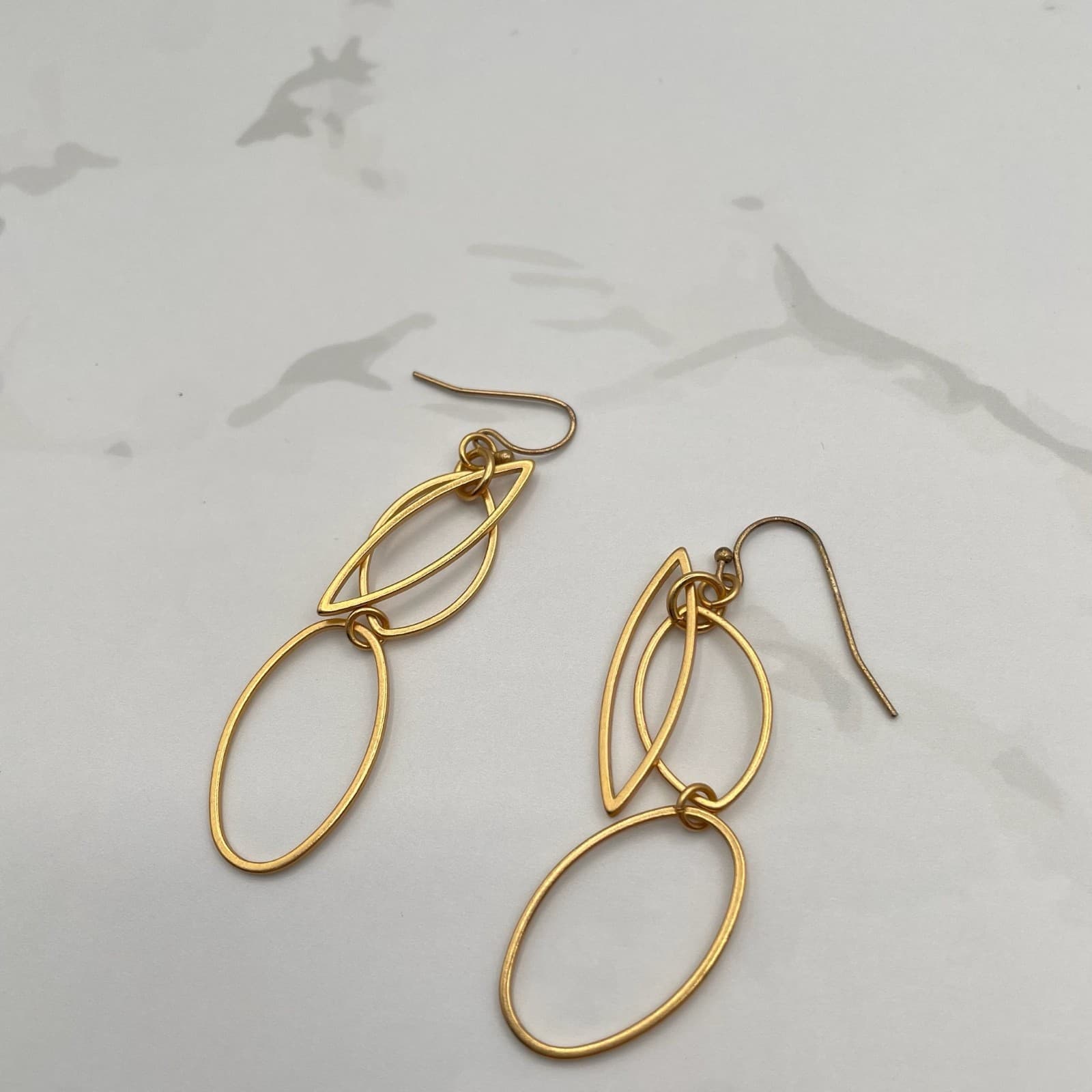 Vintage Gold-Tone Geometric Marquise Link Dangle Drop Earrings Oval For Women - Thumbnail 5