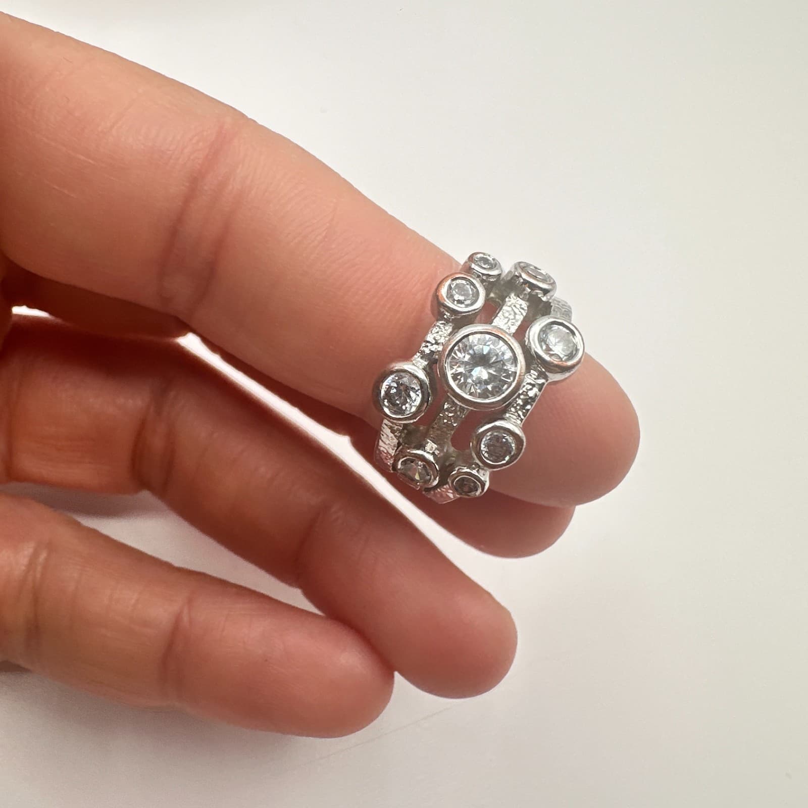 Vintage 80s Silver Tone Bub Cluster Ring Raindance Style Bezel Statement Jewelry - Thumbnail 7