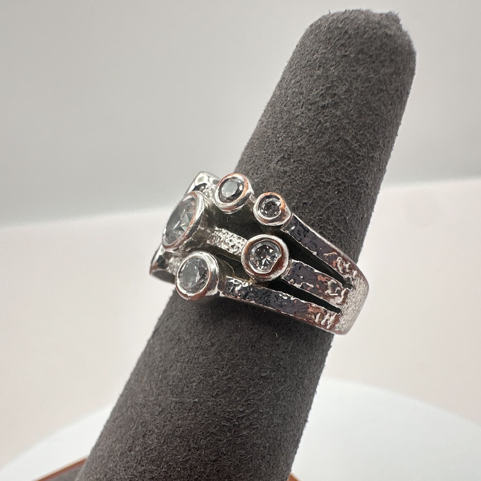 Vintage 80s Silver Tone Bub Cluster Ring Raindance Style Bezel Statement Jewelry - Thumbnail 4