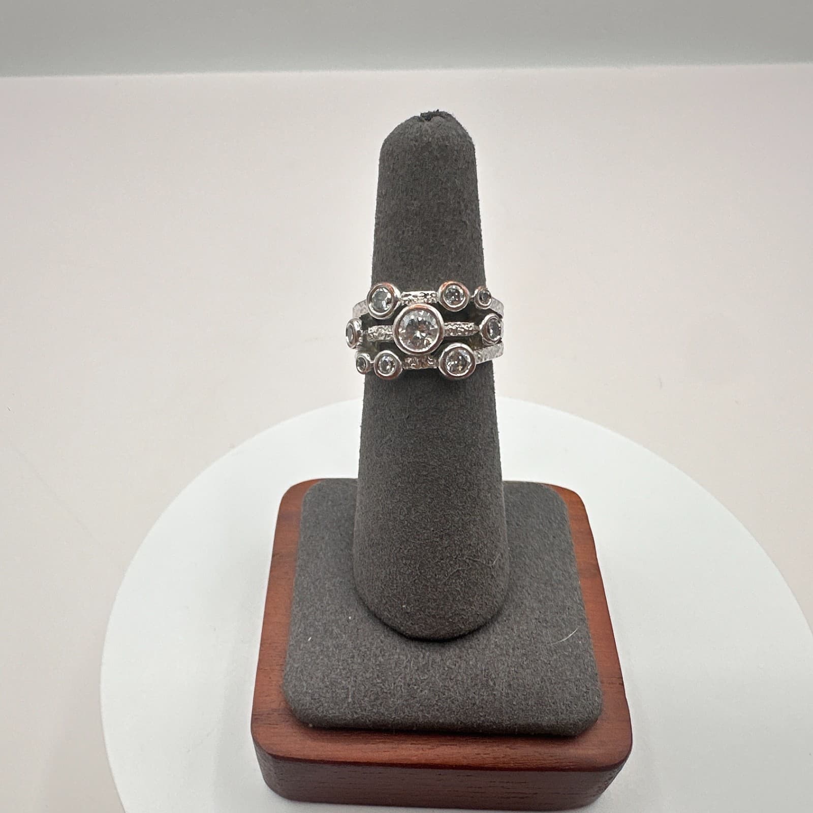 Vintage 80s Silver Tone Bub Cluster Ring Raindance Style Bezel Statement Jewelry - Thumbnail 6