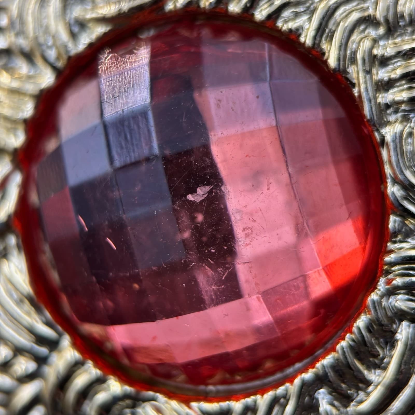 Vintage Red Cabochon Stone Mechanism Gold-Tone Clip-On Earrings for Women Chunky - Thumbnail 5