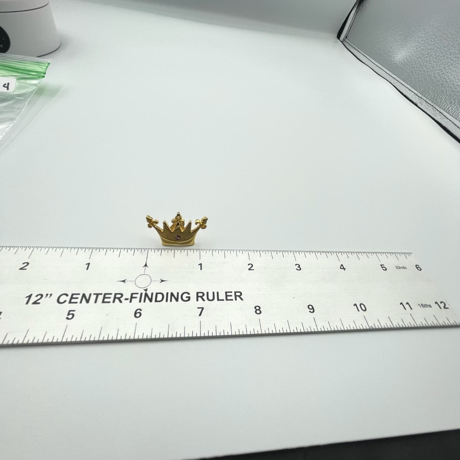 Vintage Modern Gold Tone Crown Lapel Pin Brooch Single Purple Stone Fleur-de-lis - Thumbnail 7