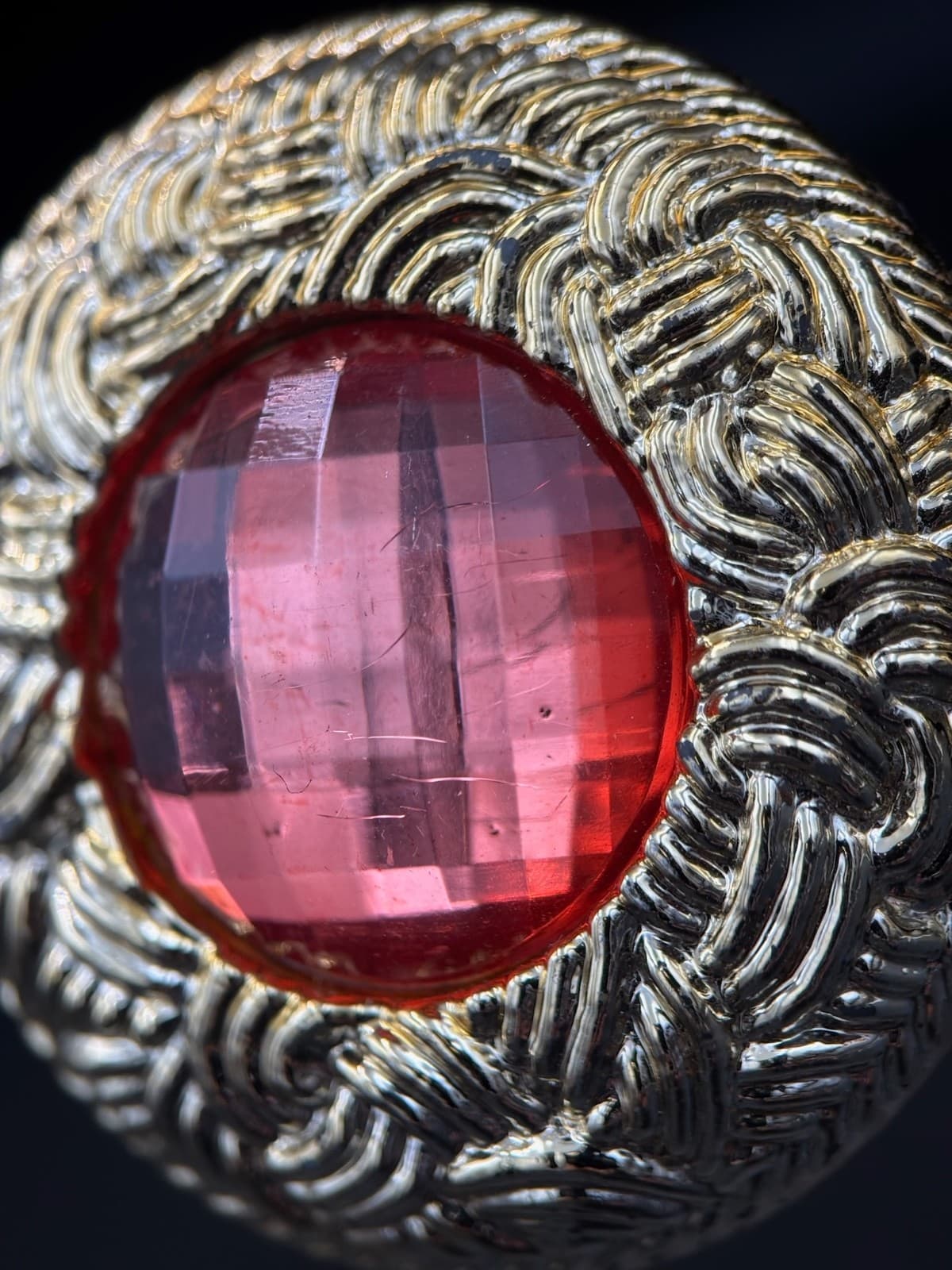 Vintage Red Cabochon Stone Mechanism Gold-Tone Clip-On Earrings for Women Chunky - Thumbnail 4