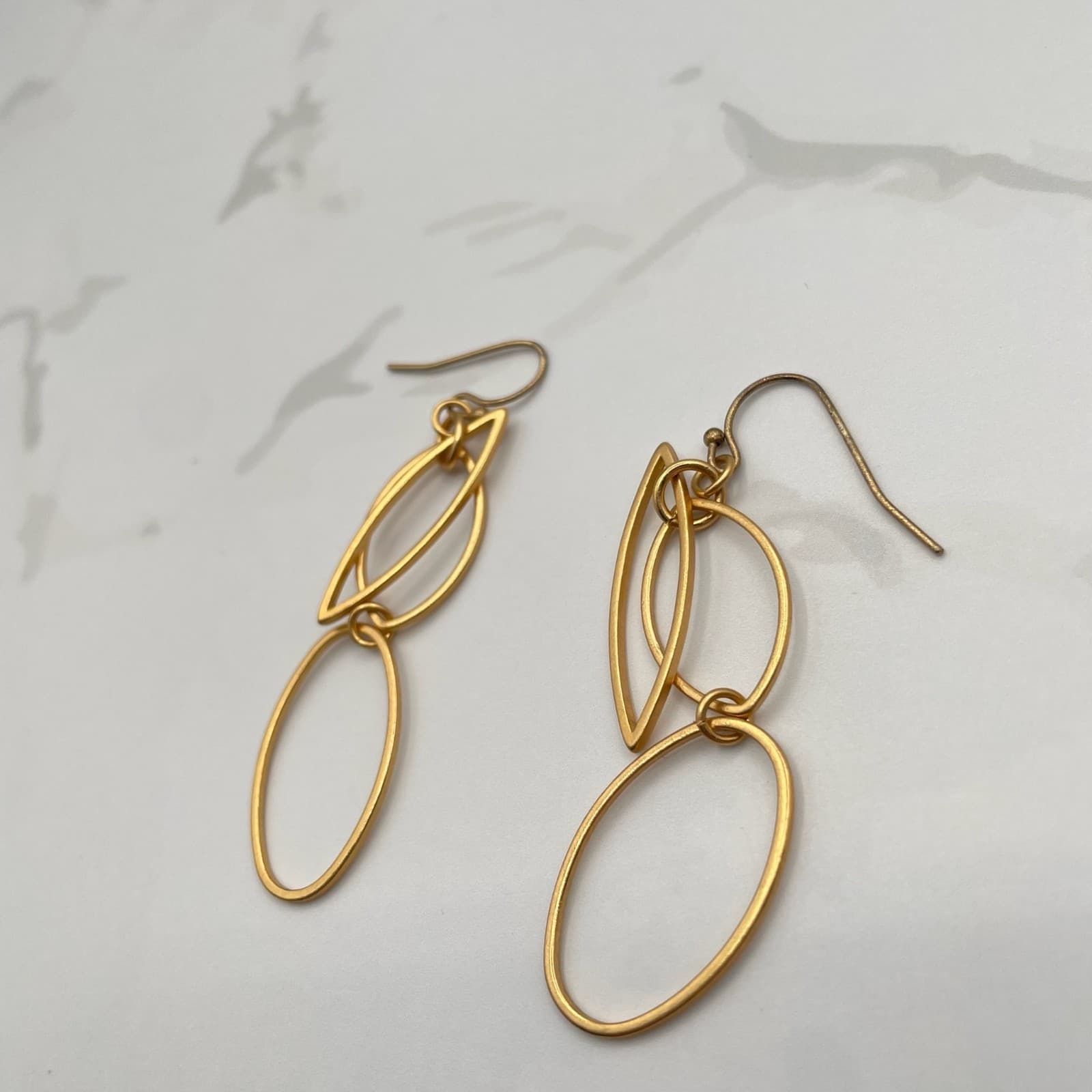 Vintage Gold-Tone Geometric Marquise Link Dangle Drop Earrings Oval For Women - Thumbnail 6