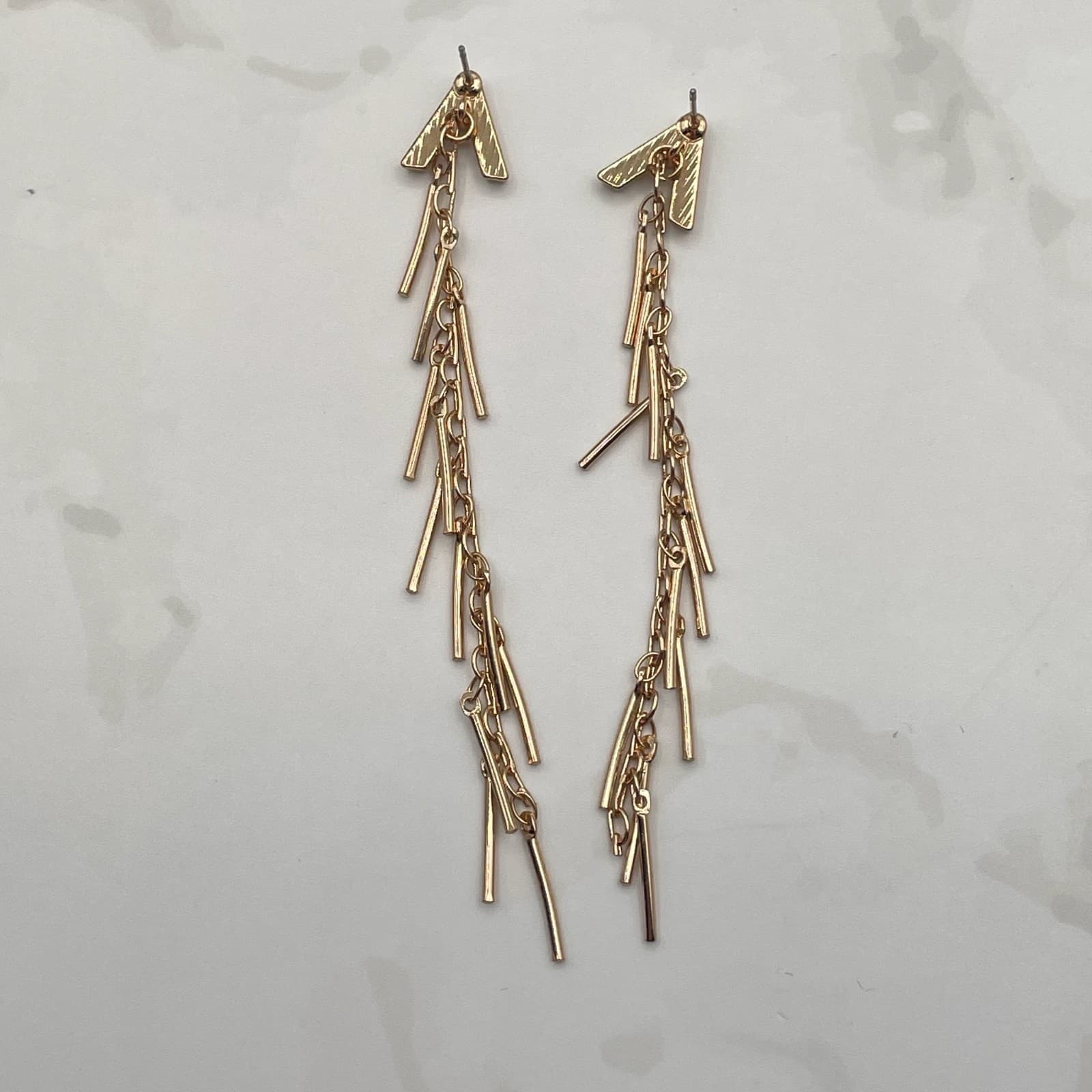 Vintage Gold-Tone Linear Landmark Fringe Post Earrings with Rhinestones Fashion - Thumbnail 10