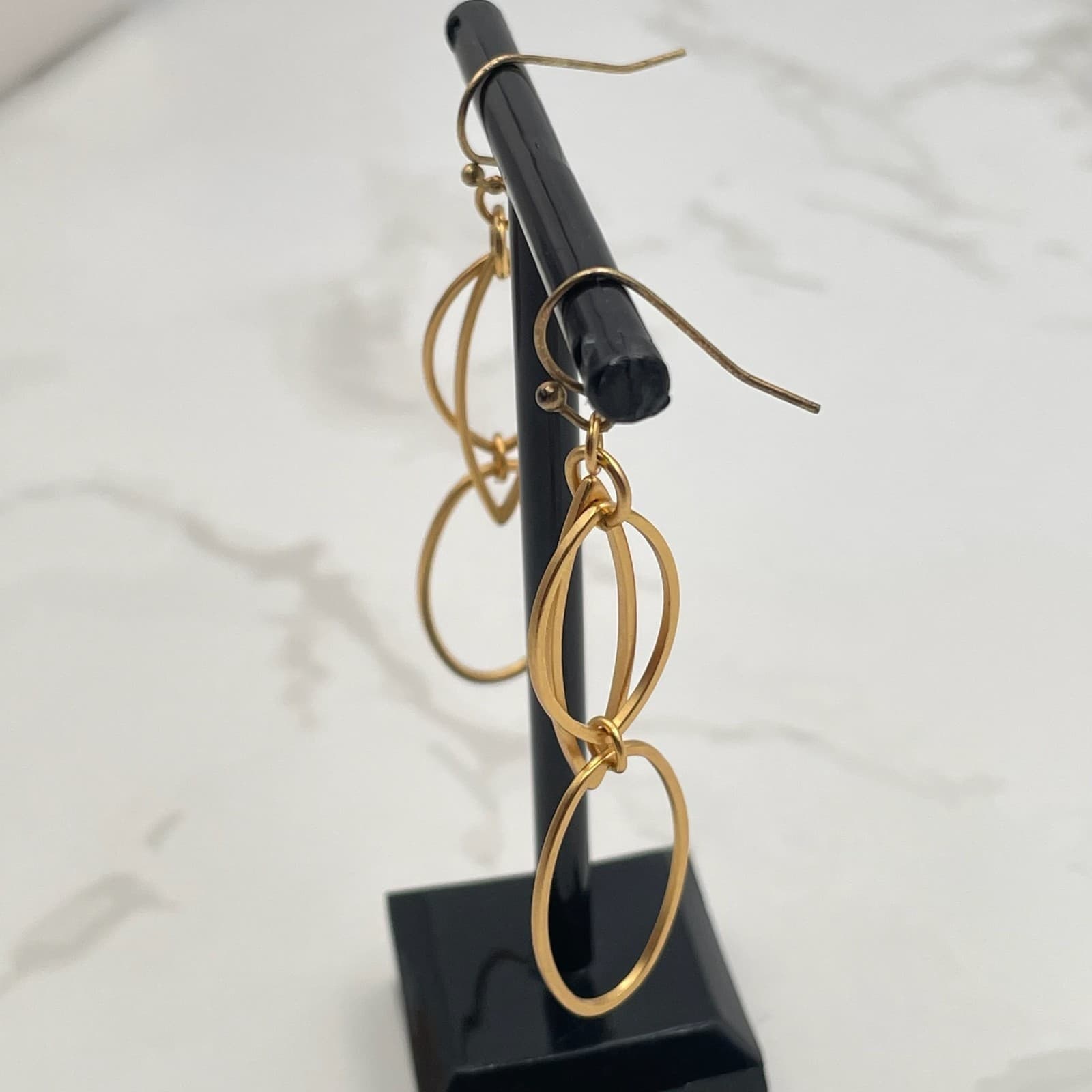 Vintage Gold-Tone Geometric Marquise Link Dangle Drop Earrings Oval For Women - Thumbnail 8