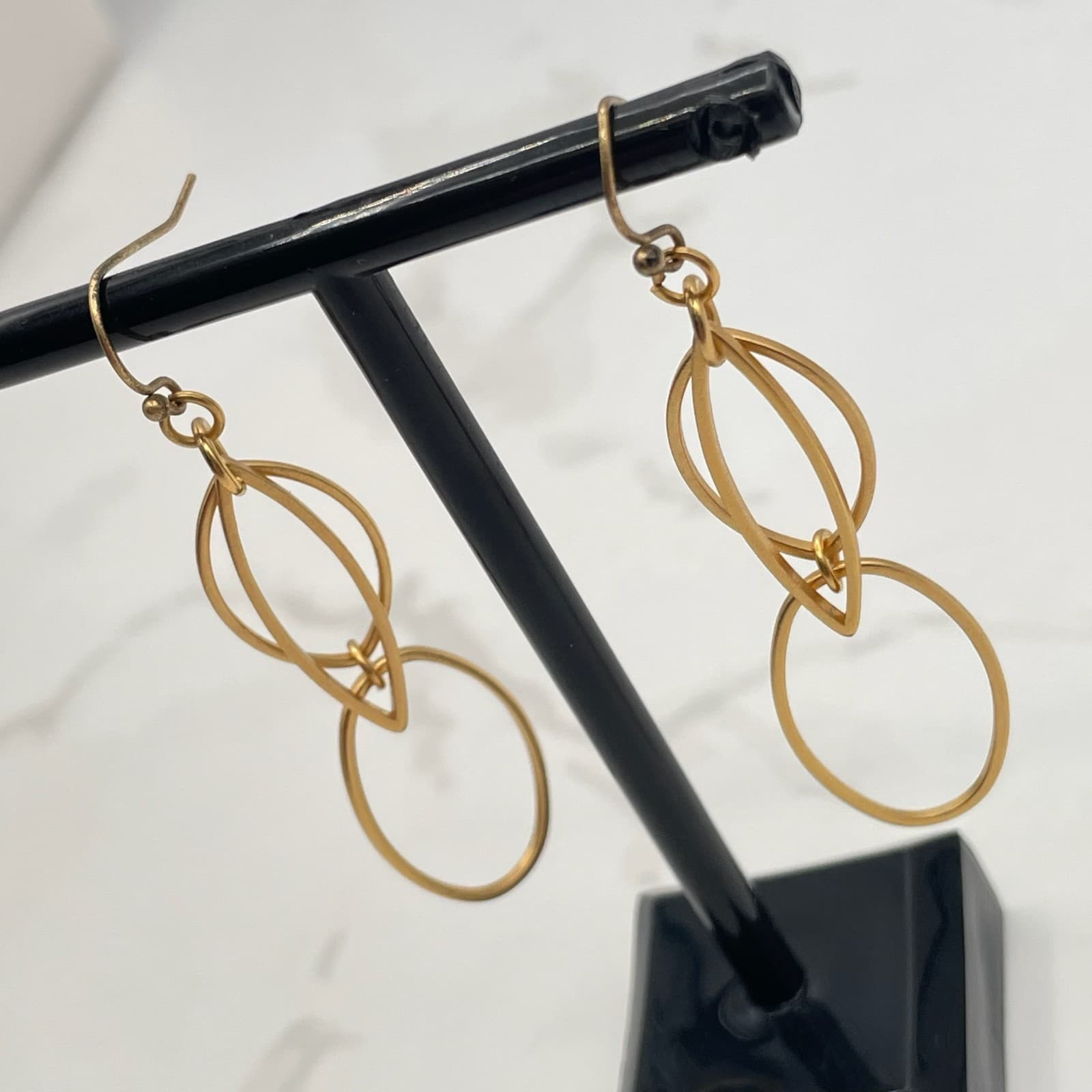 Vintage Gold-Tone Geometric Marquise Link Dangle Drop Earrings Oval For Women - Thumbnail 7