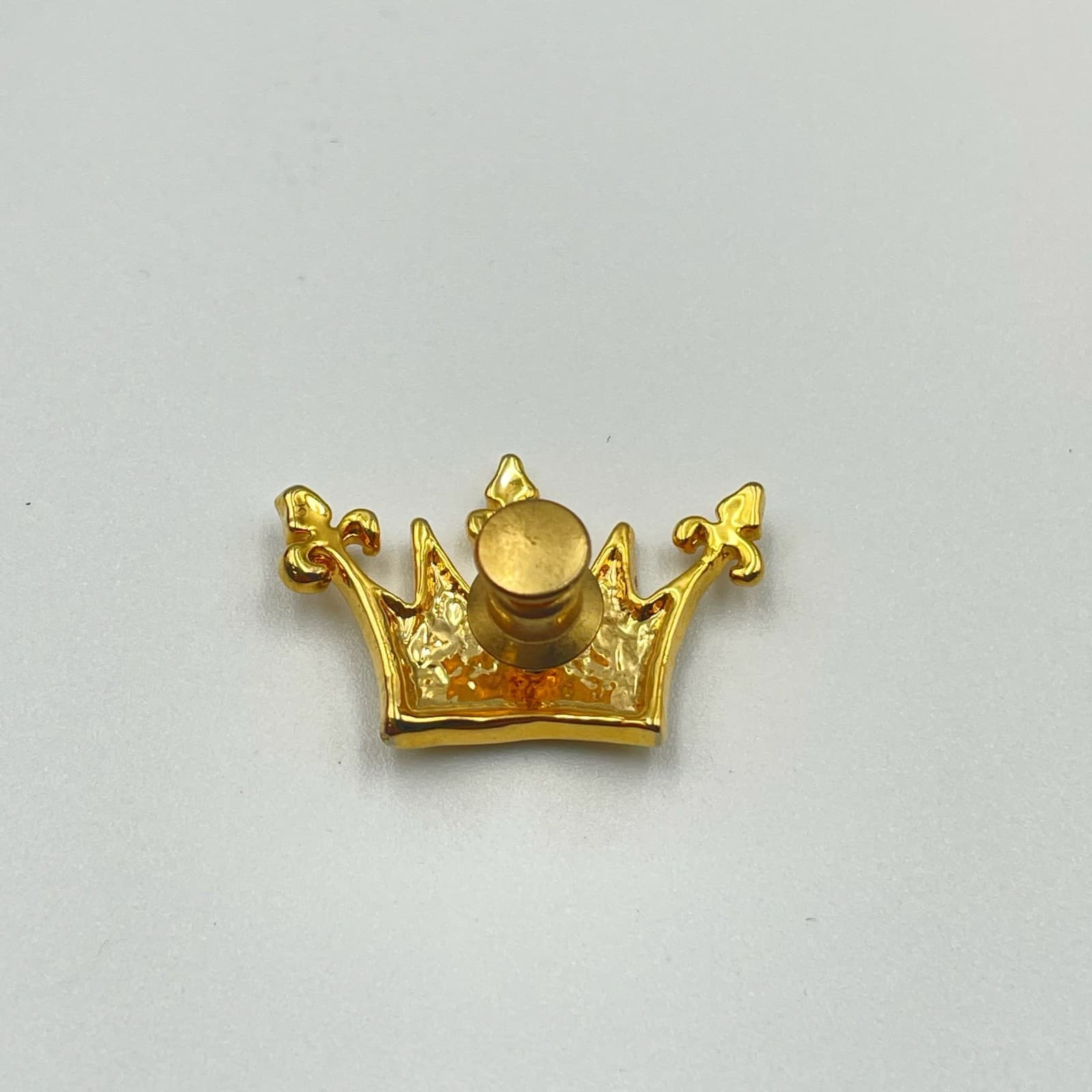 Vintage Modern Gold Tone Crown Lapel Pin Brooch Single Purple Stone Fleur-de-lis - Thumbnail 5