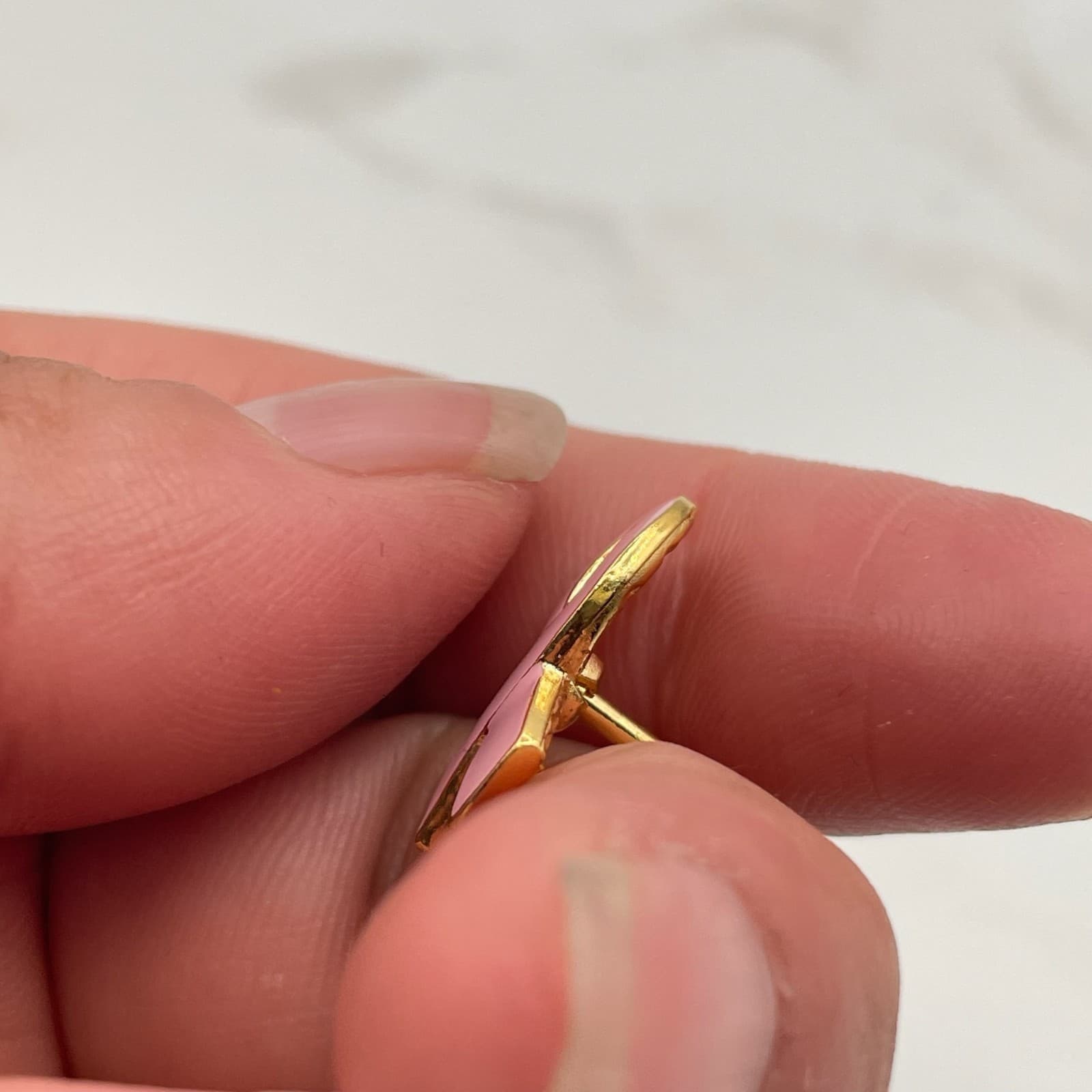 Vintage Breast Cancer Awareness Ribbon Lapel Pin Pink Enamel Gold Tone Butterfly - Thumbnail 5