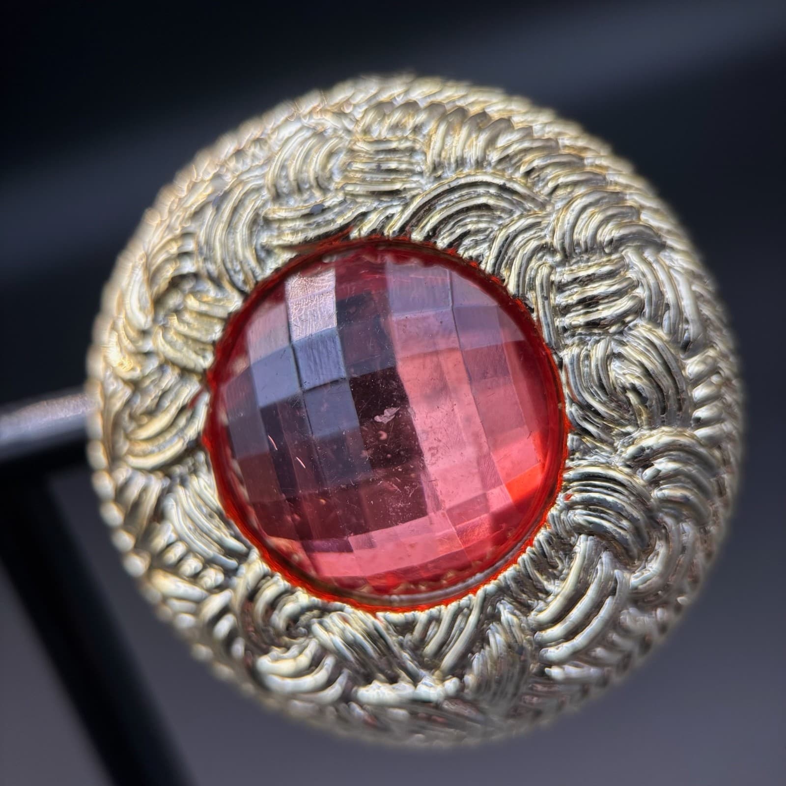 Vintage Red Cabochon Stone Mechanism Gold-Tone Clip-On Earrings for Women Chunky - Thumbnail 7