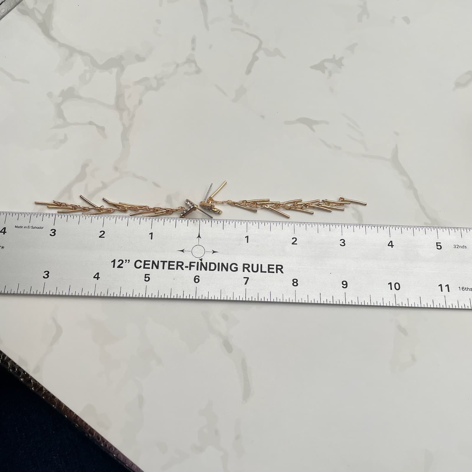 Vintage Gold-Tone Linear Landmark Fringe Post Earrings with Rhinestones Fashion - Thumbnail 2