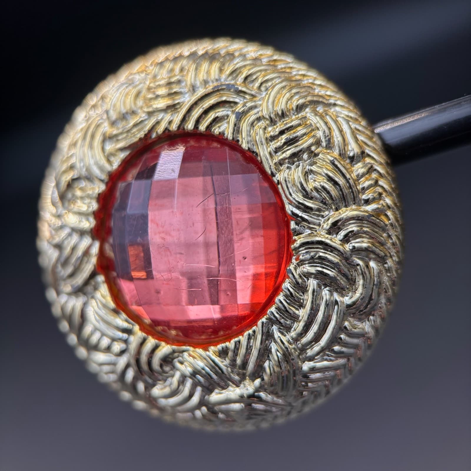 Vintage Red Cabochon Stone Mechanism Gold-Tone Clip-On Earrings for Women Chunky - Thumbnail 3