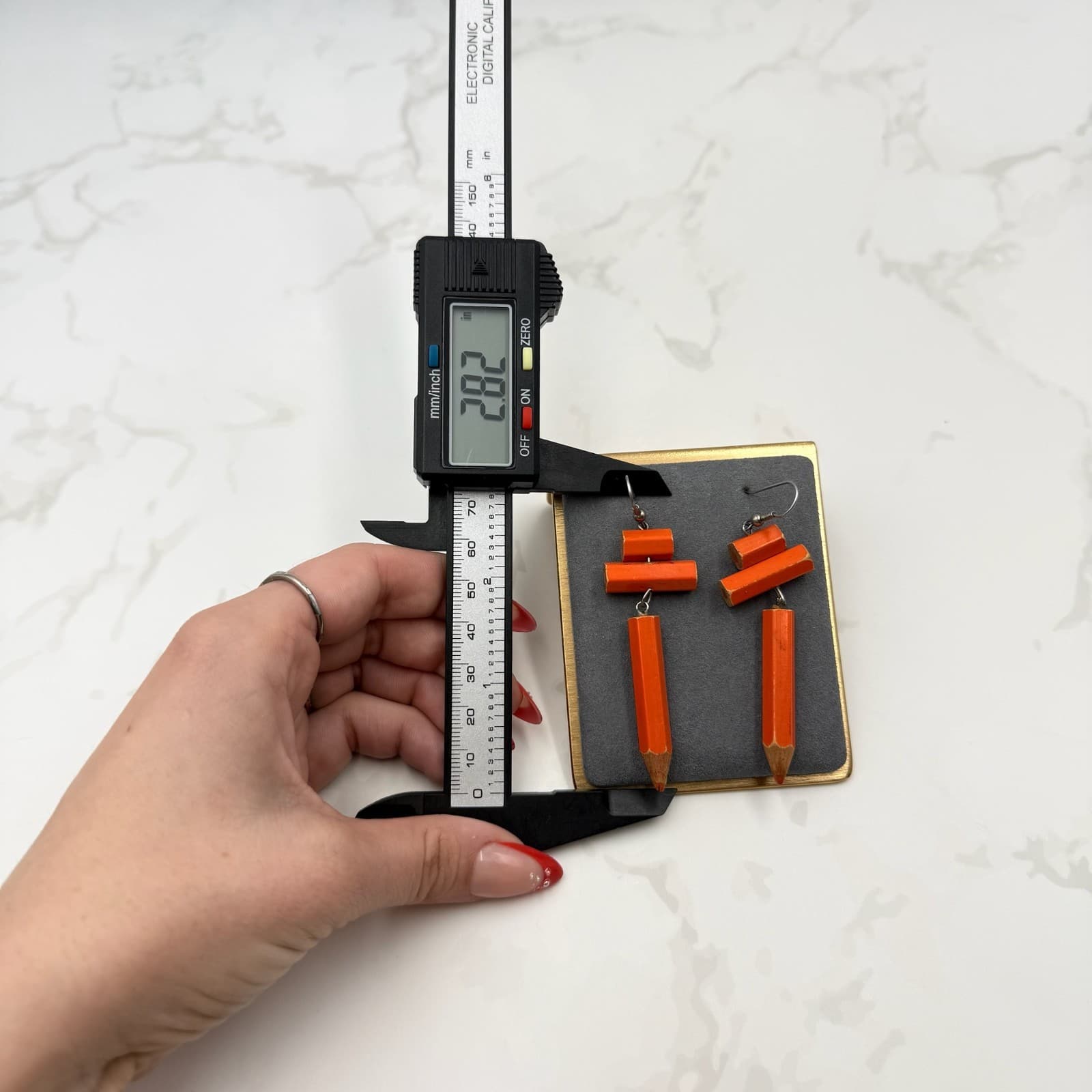 Vintage Miniature Upcycled Wooden Orange Coloring Pencils Dangle Hook Earrings - Thumbnail 8