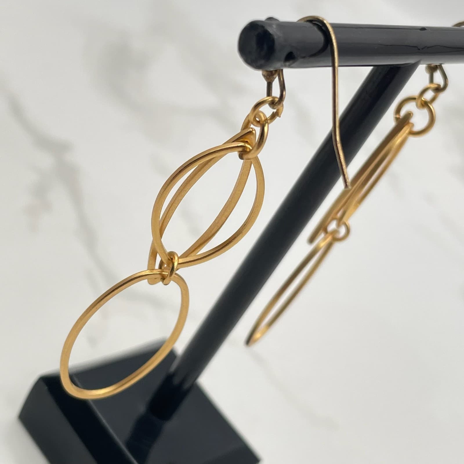 Vintage Gold-Tone Geometric Marquise Link Dangle Drop Earrings Oval For Women - Thumbnail 9