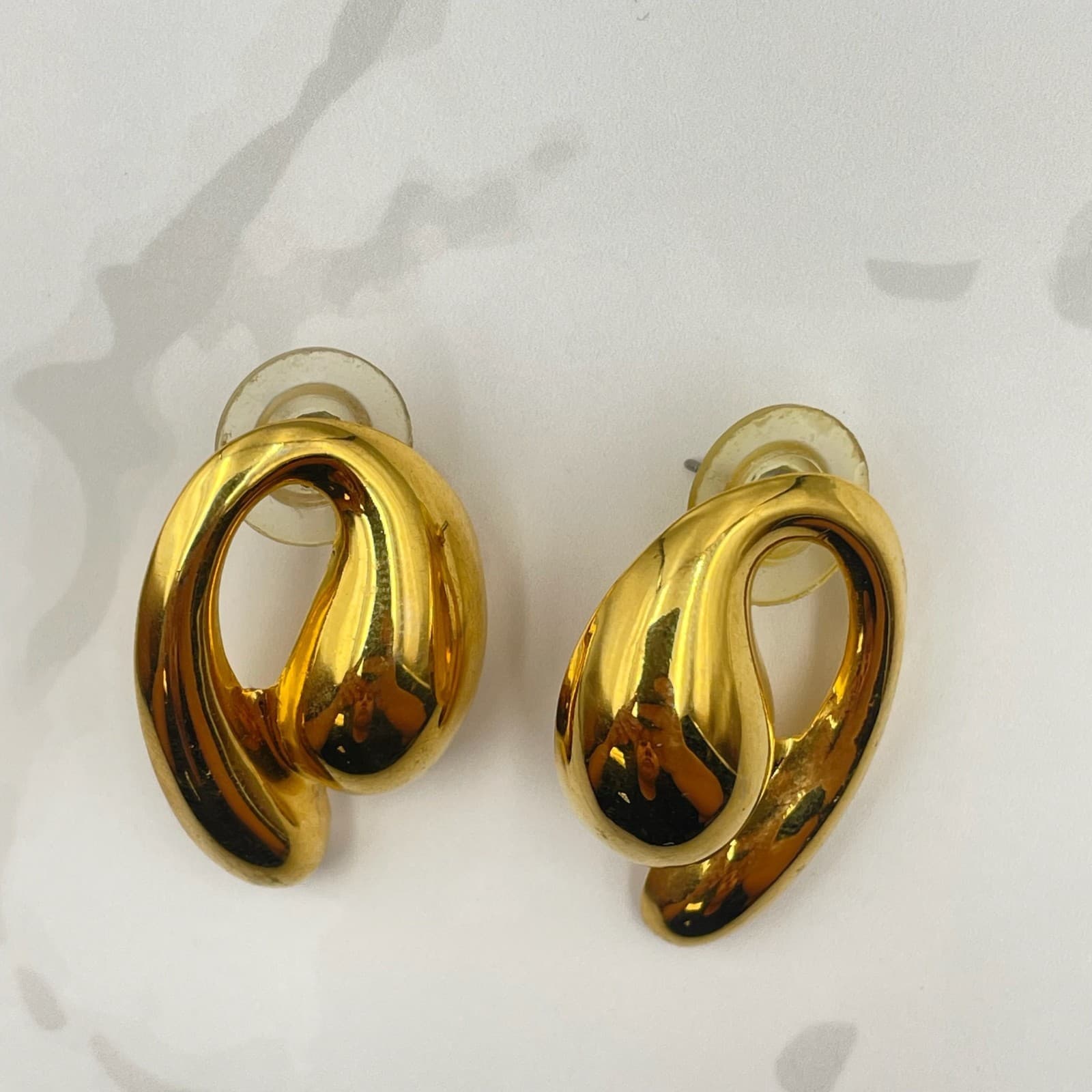 Vintage VTG Gold Tone Abstract Post Earrings Modernist Sculptural Statement - Thumbnail 6