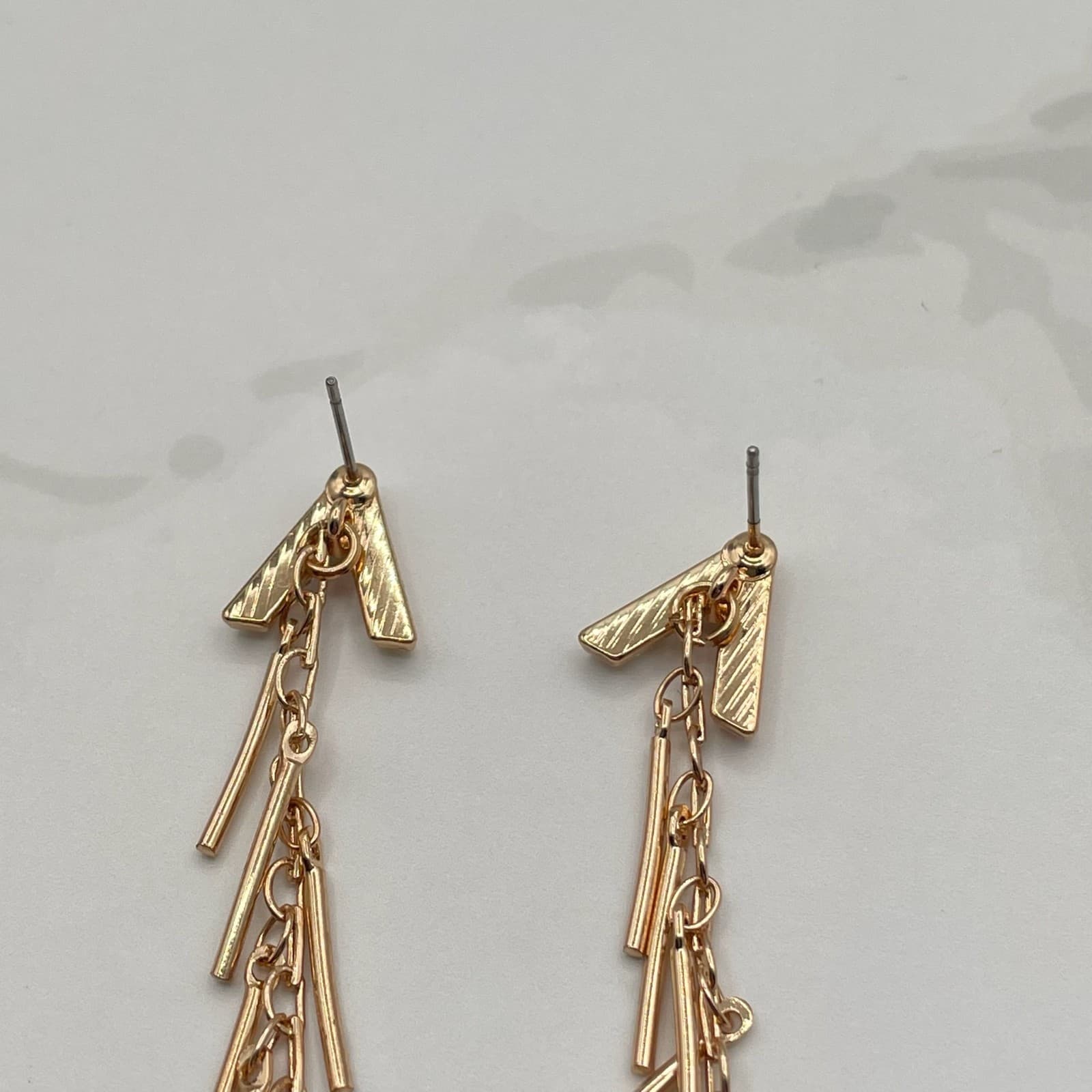 Vintage Gold-Tone Linear Landmark Fringe Post Earrings with Rhinestones Fashion - Thumbnail 11