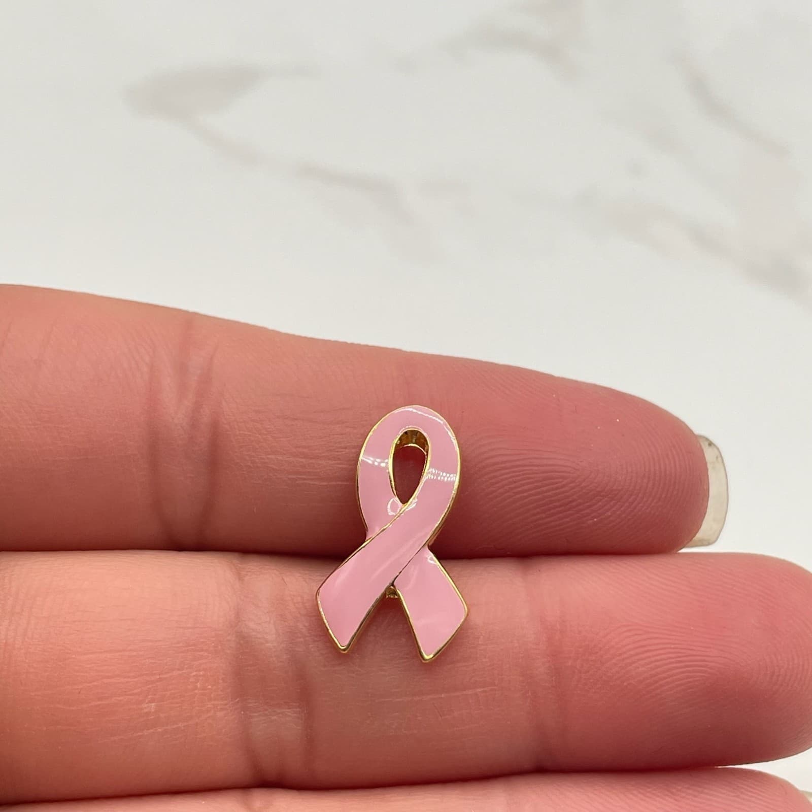 Vintage Breast Cancer Awareness Ribbon Lapel Pin Pink Enamel Gold Tone Butterfly - Thumbnail 3