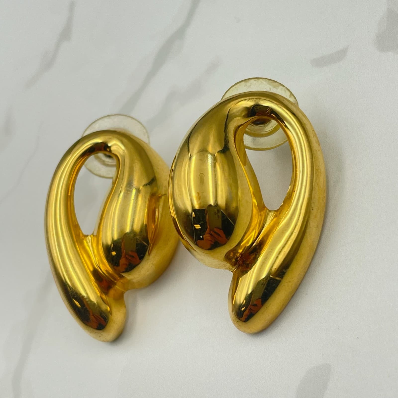 Vintage VTG Gold Tone Abstract Post Earrings Modernist Sculptural Statement - Thumbnail 3