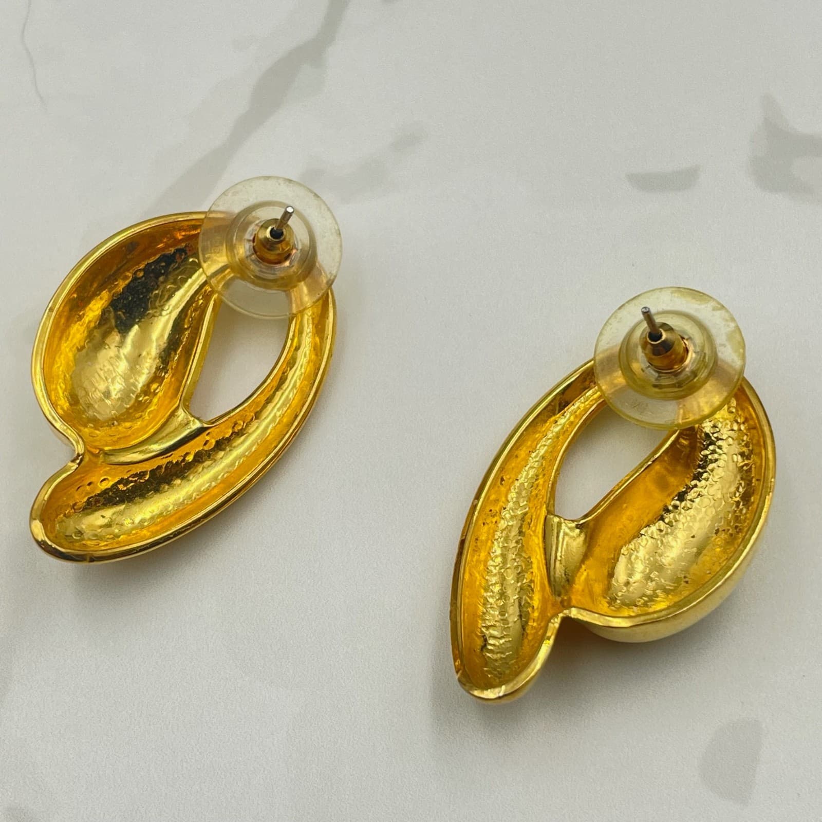 Vintage VTG Gold Tone Abstract Post Earrings Modernist Sculptural Statement - Thumbnail 8