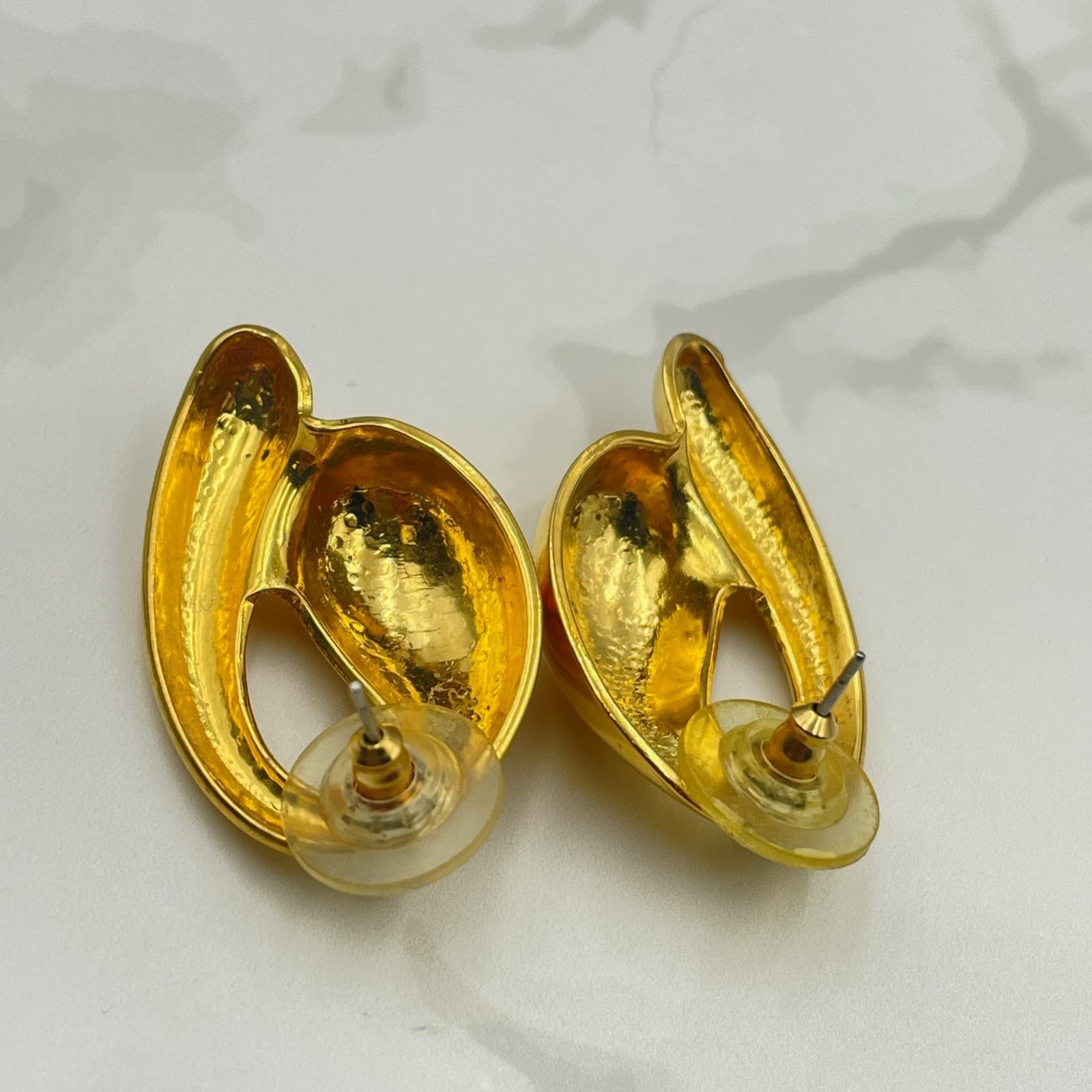 Vintage VTG Gold Tone Abstract Post Earrings Modernist Sculptural Statement - Thumbnail 10