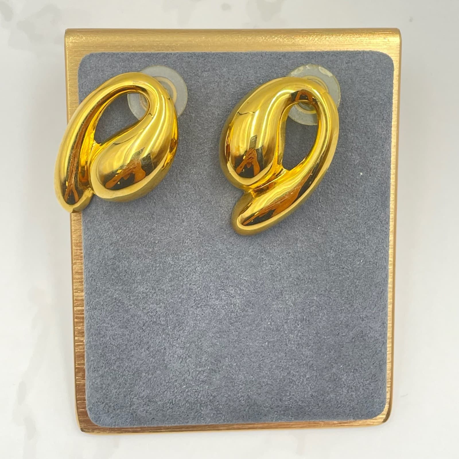 Vintage VTG Gold Tone Abstract Post Earrings Modernist Sculptural Statement - Thumbnail 7