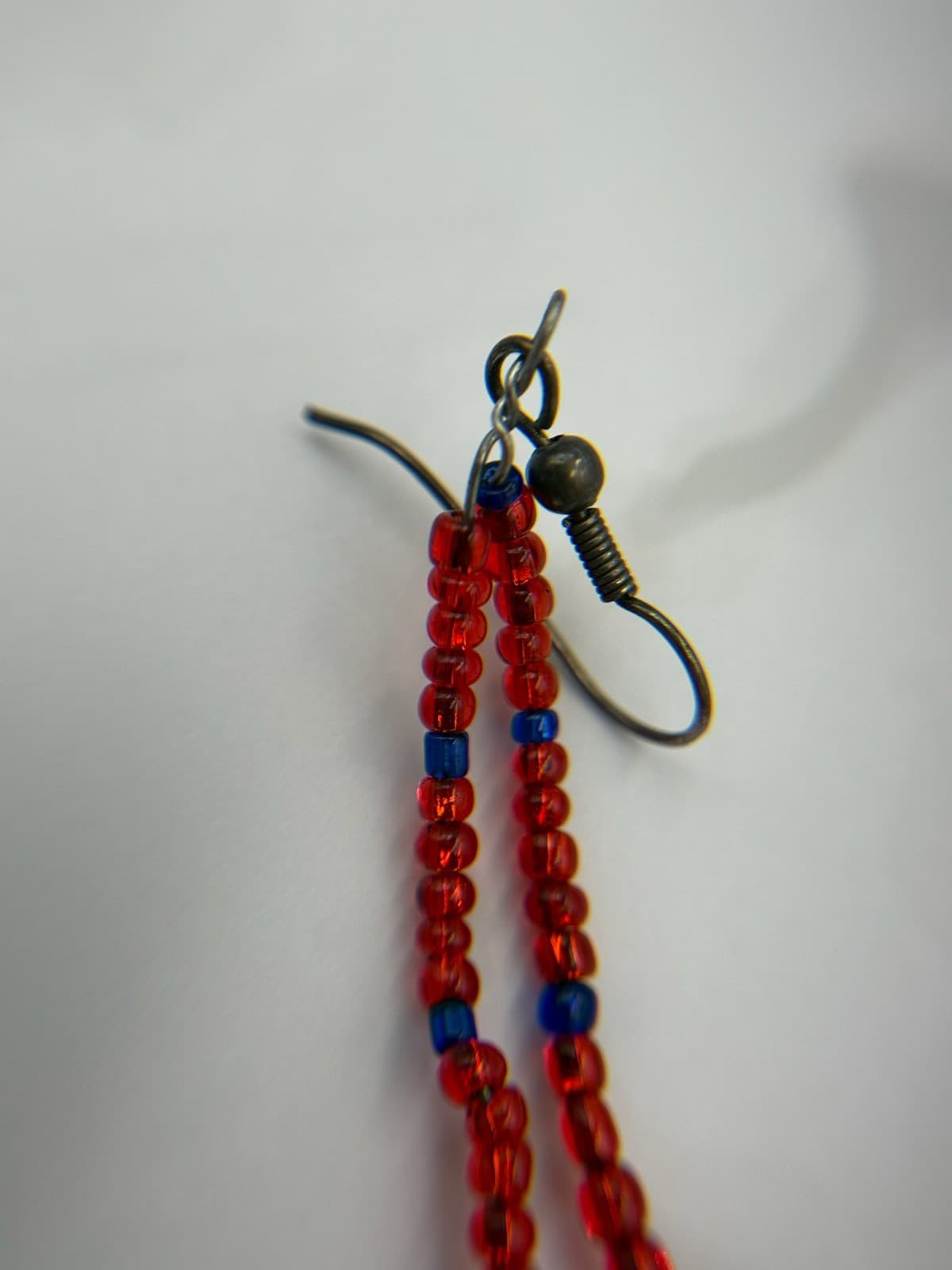Vintage Womens Red Blue Seed Long Beaded Fashion Jewelry Dangle Earrings - Thumbnail 2