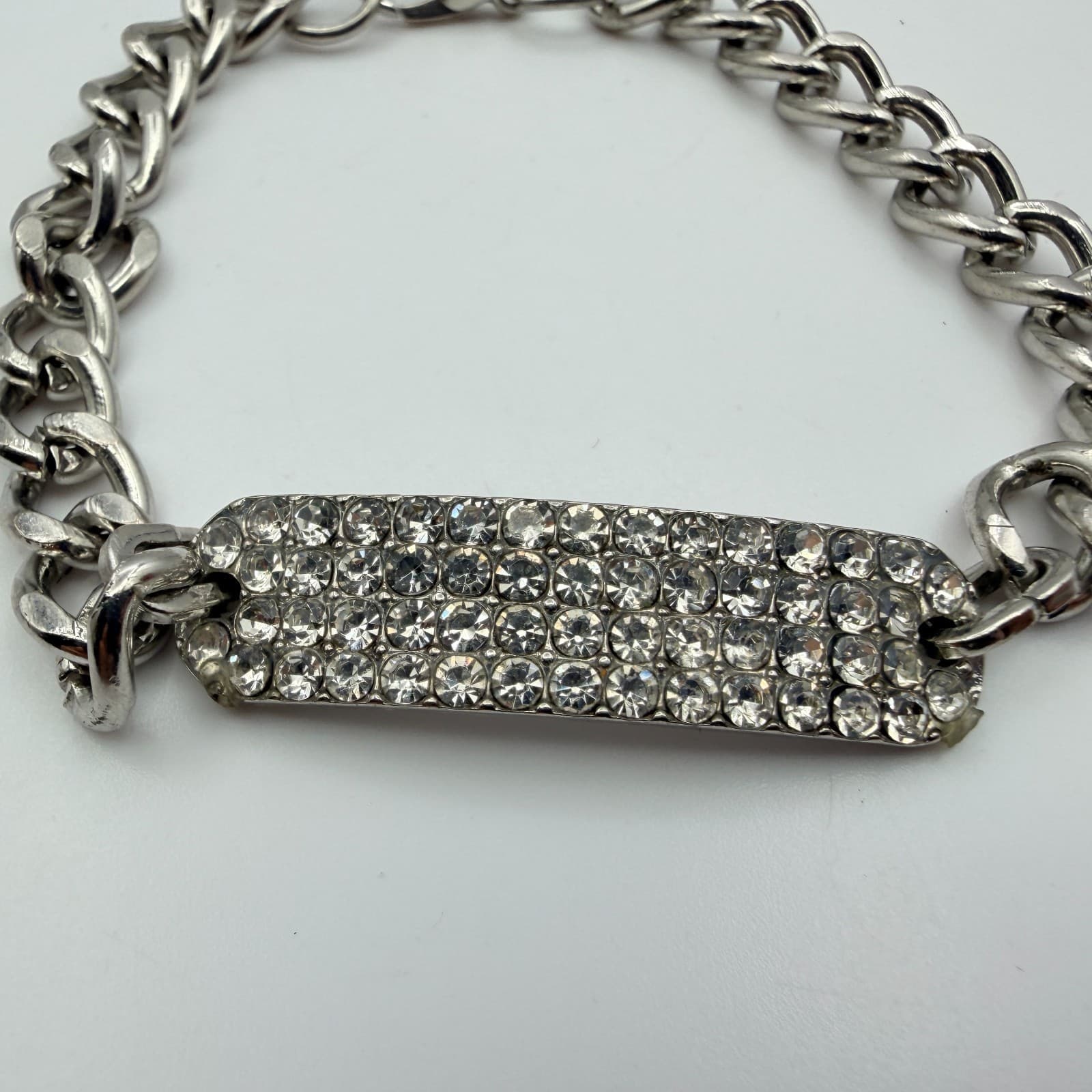 Vintage 90s Silver Tone ID Bar Bracelet Embellishments Adjustable Chain Jewelry - Thumbnail 4