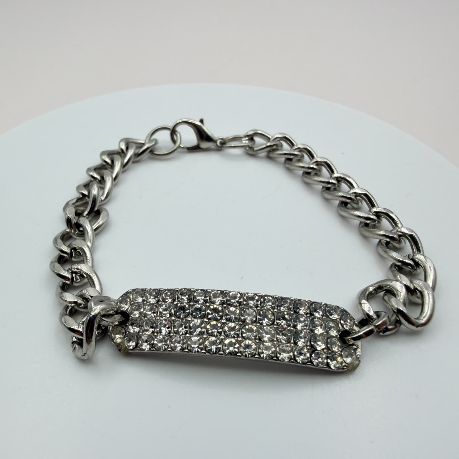 Vintage 90s Silver Tone ID Bar Bracelet Embellishments Adjustable Chain Jewelry - Thumbnail 8
