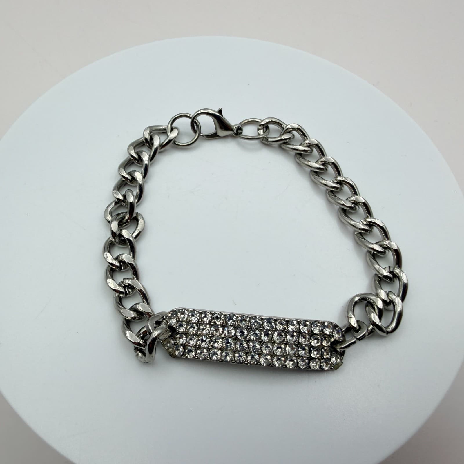 Vintage 90s Silver Tone ID Bar Bracelet Embellishments Adjustable Chain Jewelry - Thumbnail 9