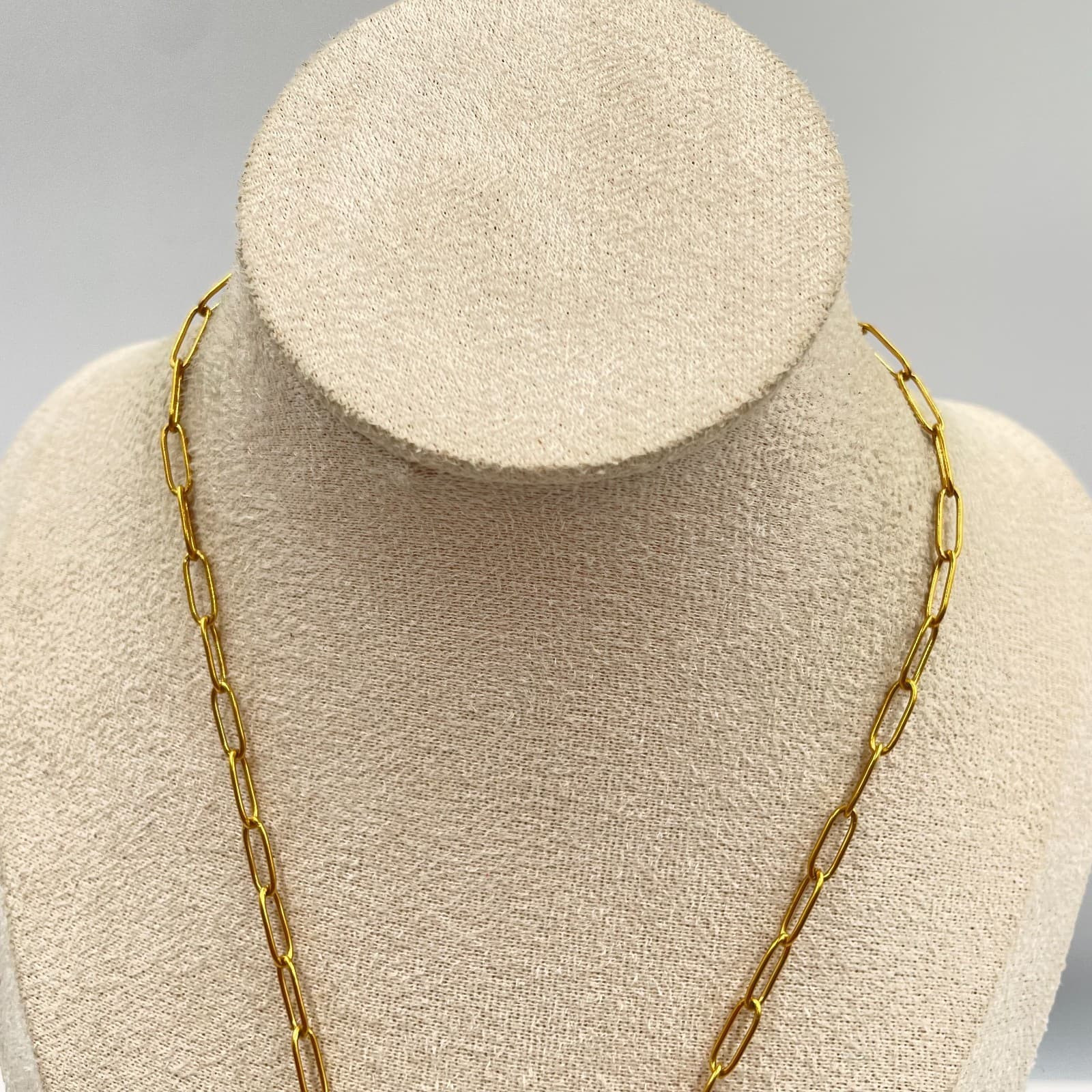 Fashion Gold-Tone Paperclip Chain Metal Puffy Heart Pendant Lobster Necklace - Thumbnail 2