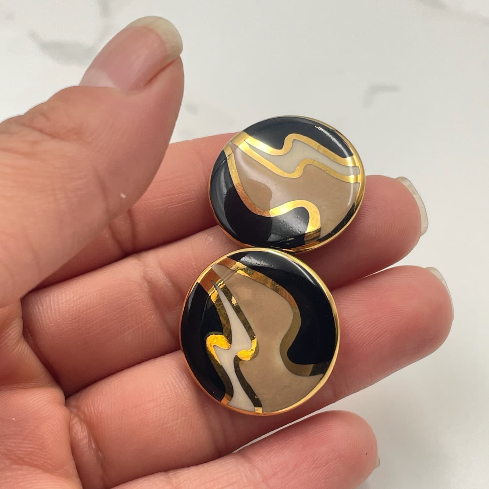 Vintage VTG Gold Tone Dangle Earrings Long Bar Clear Stone Evil Eye Teardrop - Thumbnail 10