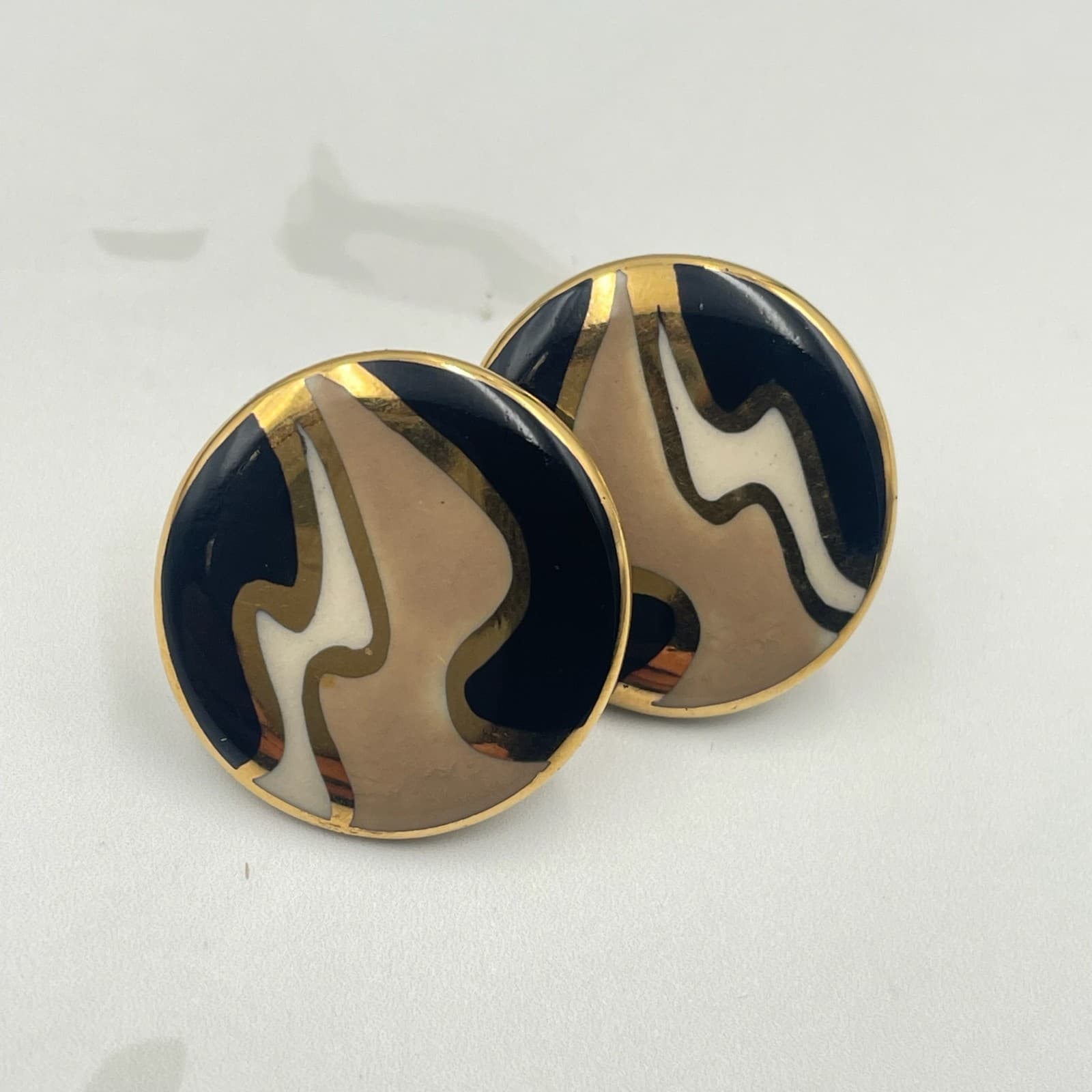 Vintage VTG Gold Tone Dangle Earrings Long Bar Clear Stone Evil Eye Teardrop - Image 1