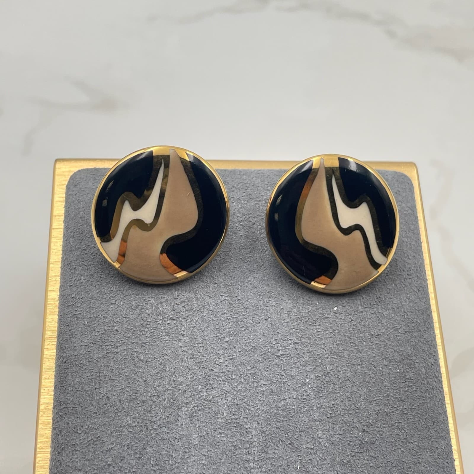 Vintage VTG Gold Tone Dangle Earrings Long Bar Clear Stone Evil Eye Teardrop - Thumbnail 5