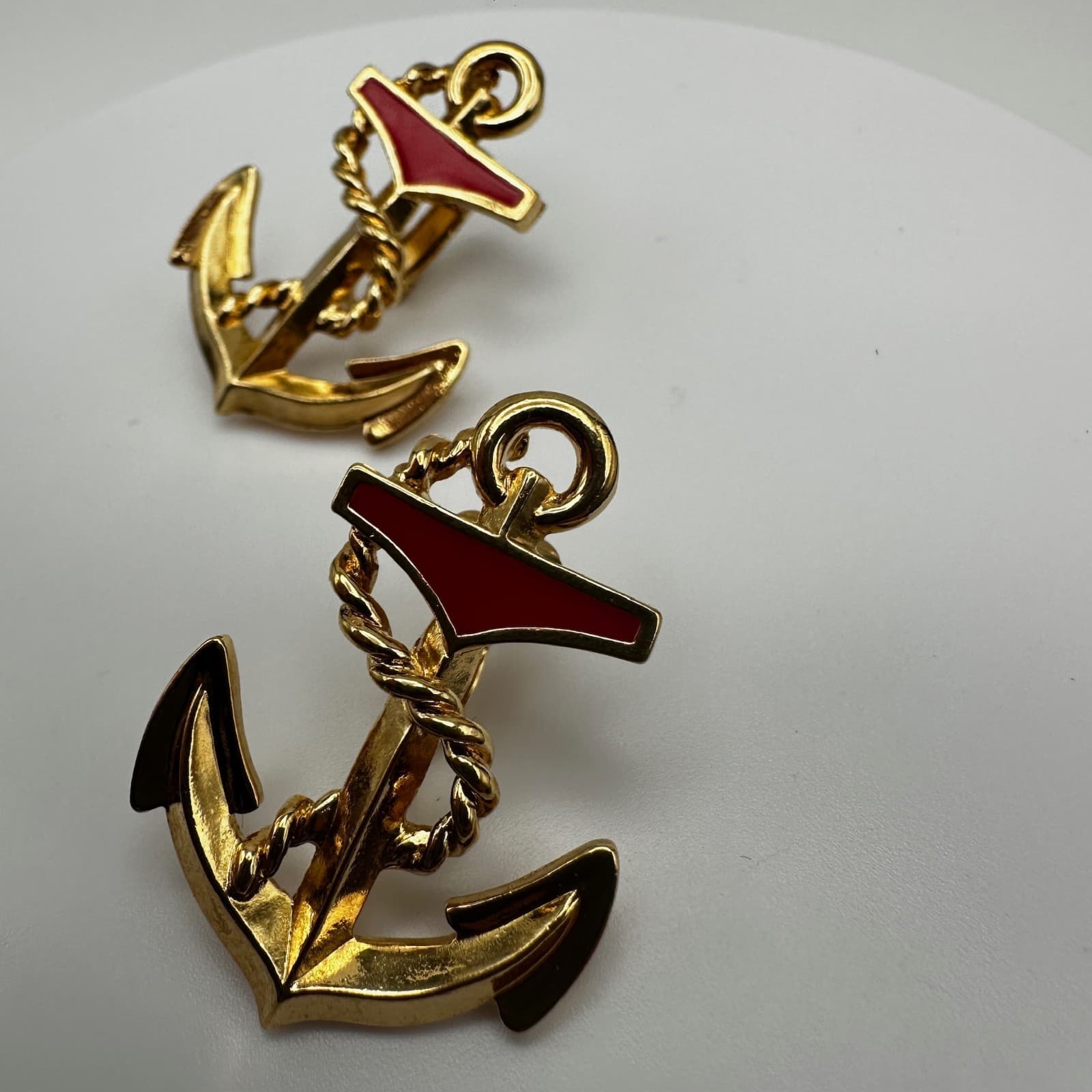Vintage 90s Avon Anchors Aweigh Red Enamel Nautical Clip-On Earrings Jewelry - Thumbnail 3