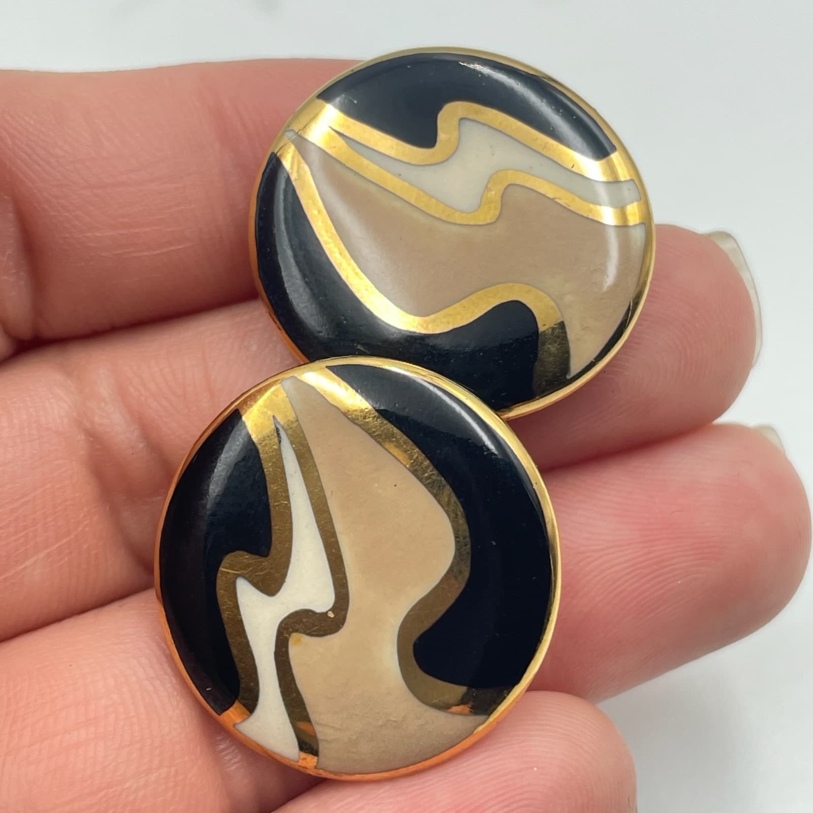 Vintage VTG Gold Tone Dangle Earrings Long Bar Clear Stone Evil Eye Teardrop - Thumbnail 9