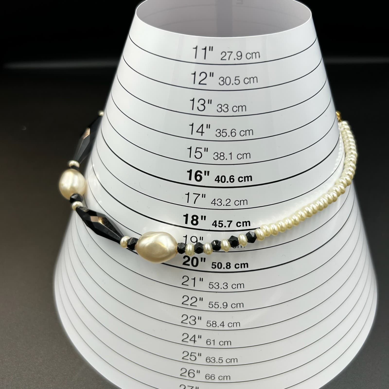 Vintage Black Agate and White Cultured Pearl Beaded Necklace Fashion 19'' - Thumbnail 8