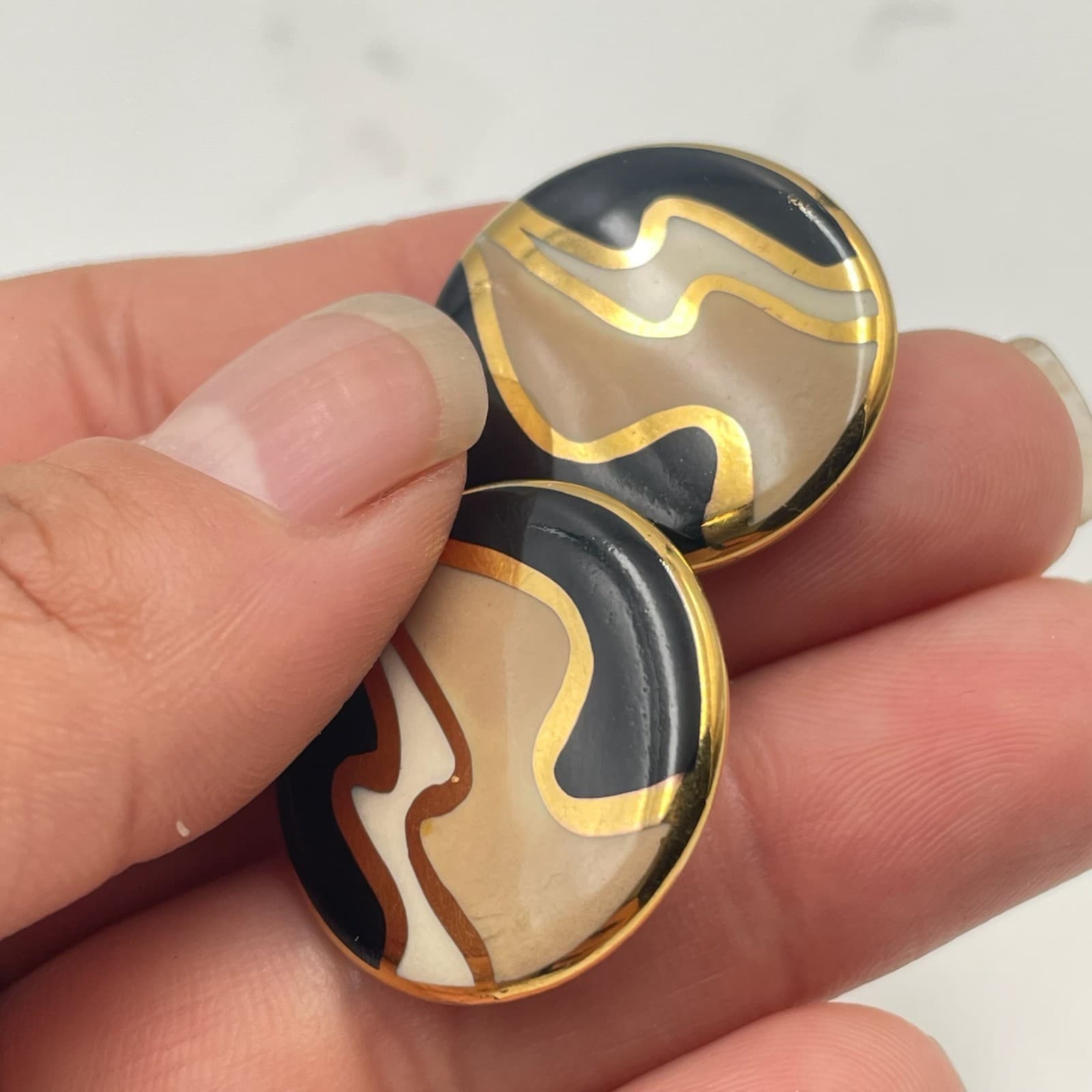 Vintage VTG Gold Tone Dangle Earrings Long Bar Clear Stone Evil Eye Teardrop - Thumbnail 8