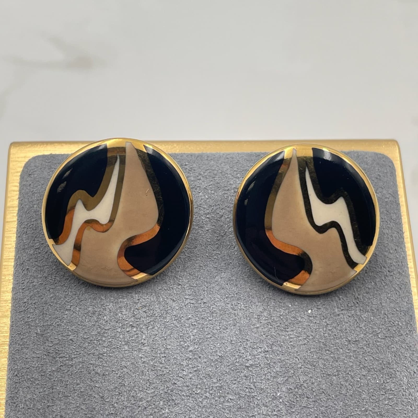 Vintage VTG Gold Tone Dangle Earrings Long Bar Clear Stone Evil Eye Teardrop - Thumbnail 6