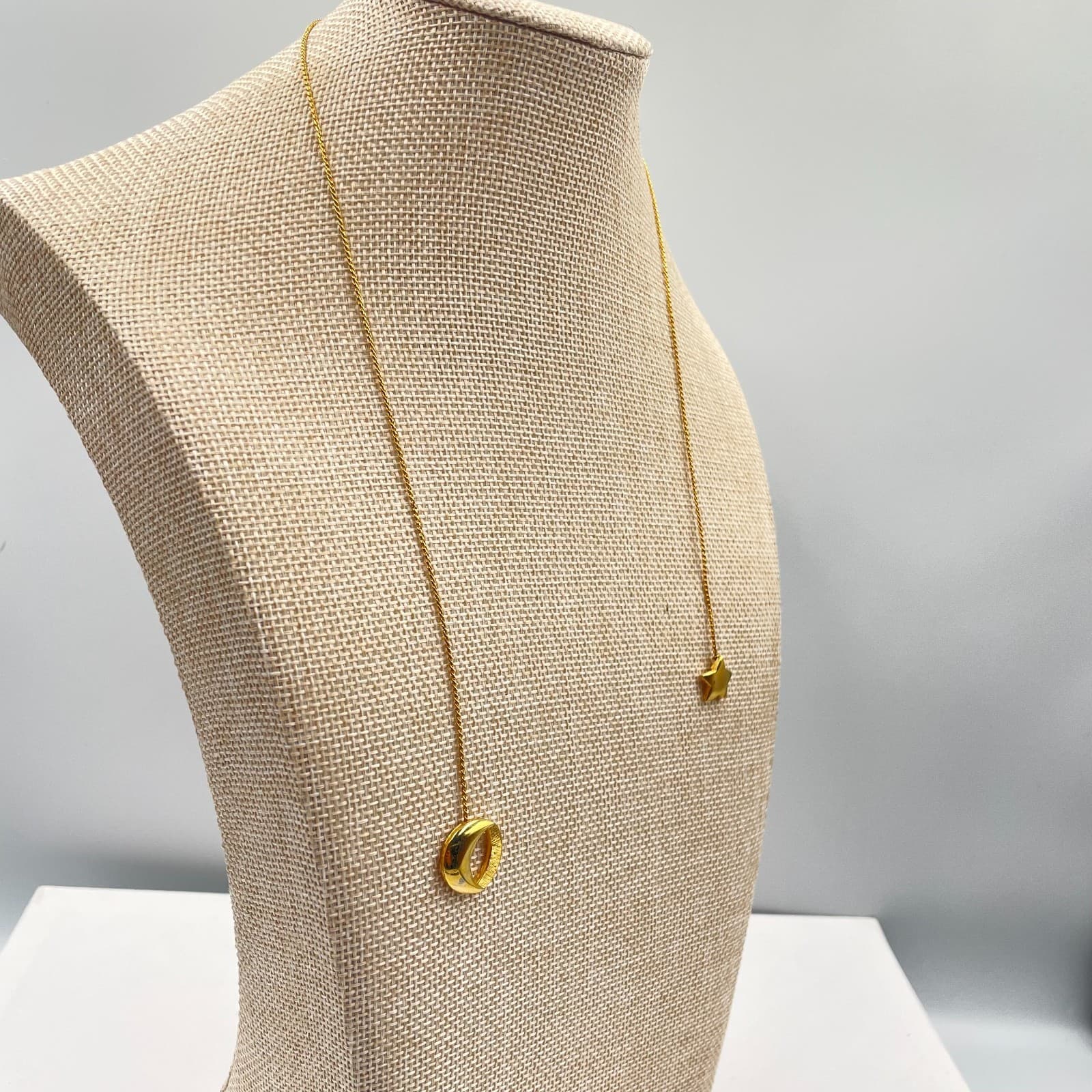 Gold-Tone Hammered Metal Celestial Moon Star Charms Pendant Lariat Necklace - Thumbnail 9