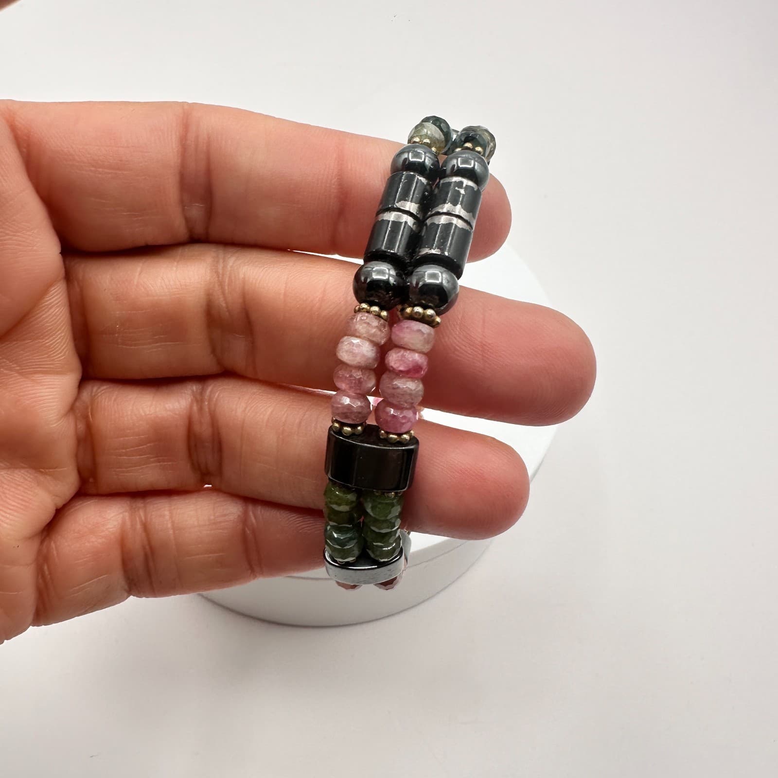 Vintage 80s Watermelon Hematite Bracelet Healing Reiki Amulet Classic Jewelry - Thumbnail 7