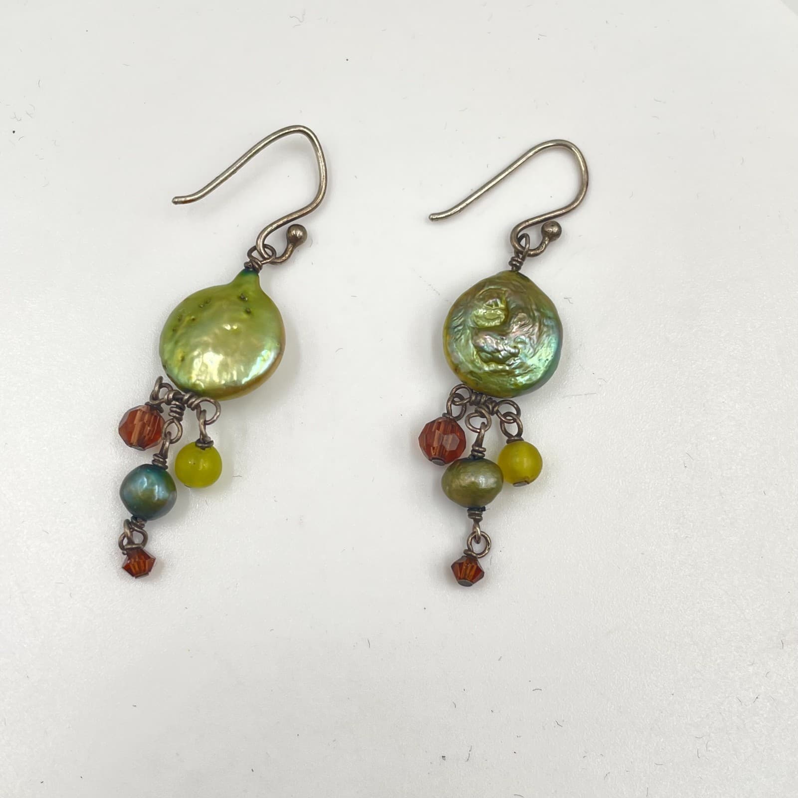 Vintage Gold-Tone Cluster Crystals Coin Pearls Dangle Drop French Hook Earrings - Image 1