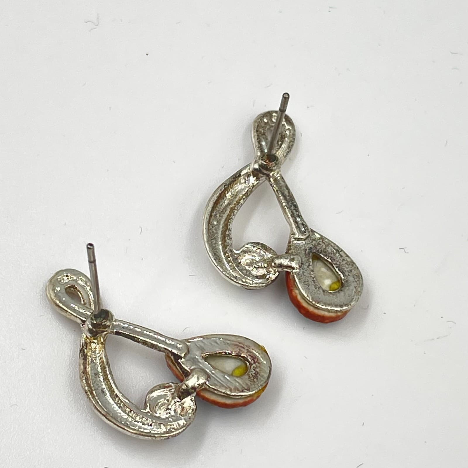 Silver-Tone Black Iridescent Crystal Enamel Teardrop Musical Note Studs Earrings - Thumbnail 6