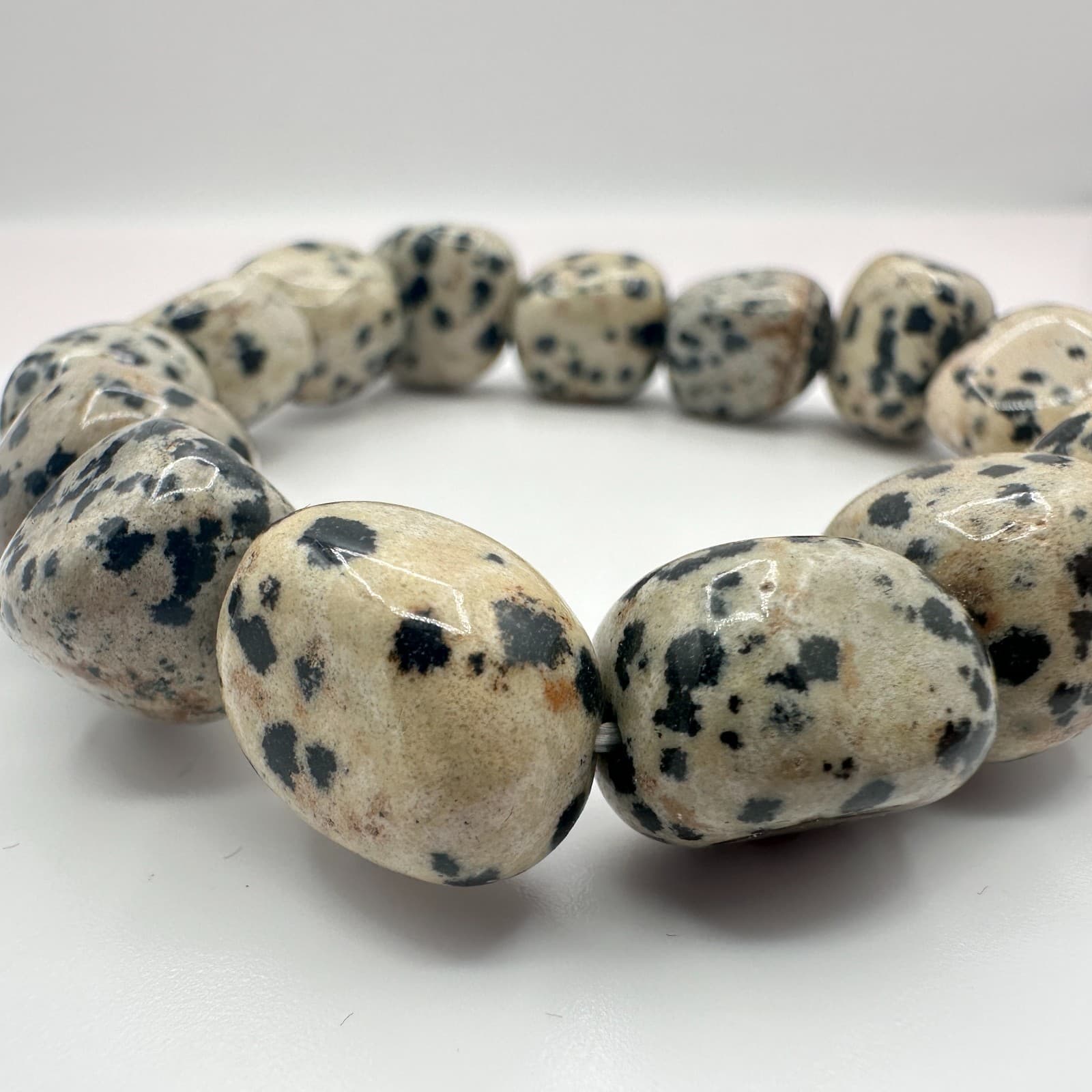 Vintage 80s Dalmatian Jasper Tumbled Nugget Bracelet Holistic Healing Jewelry - Thumbnail 4
