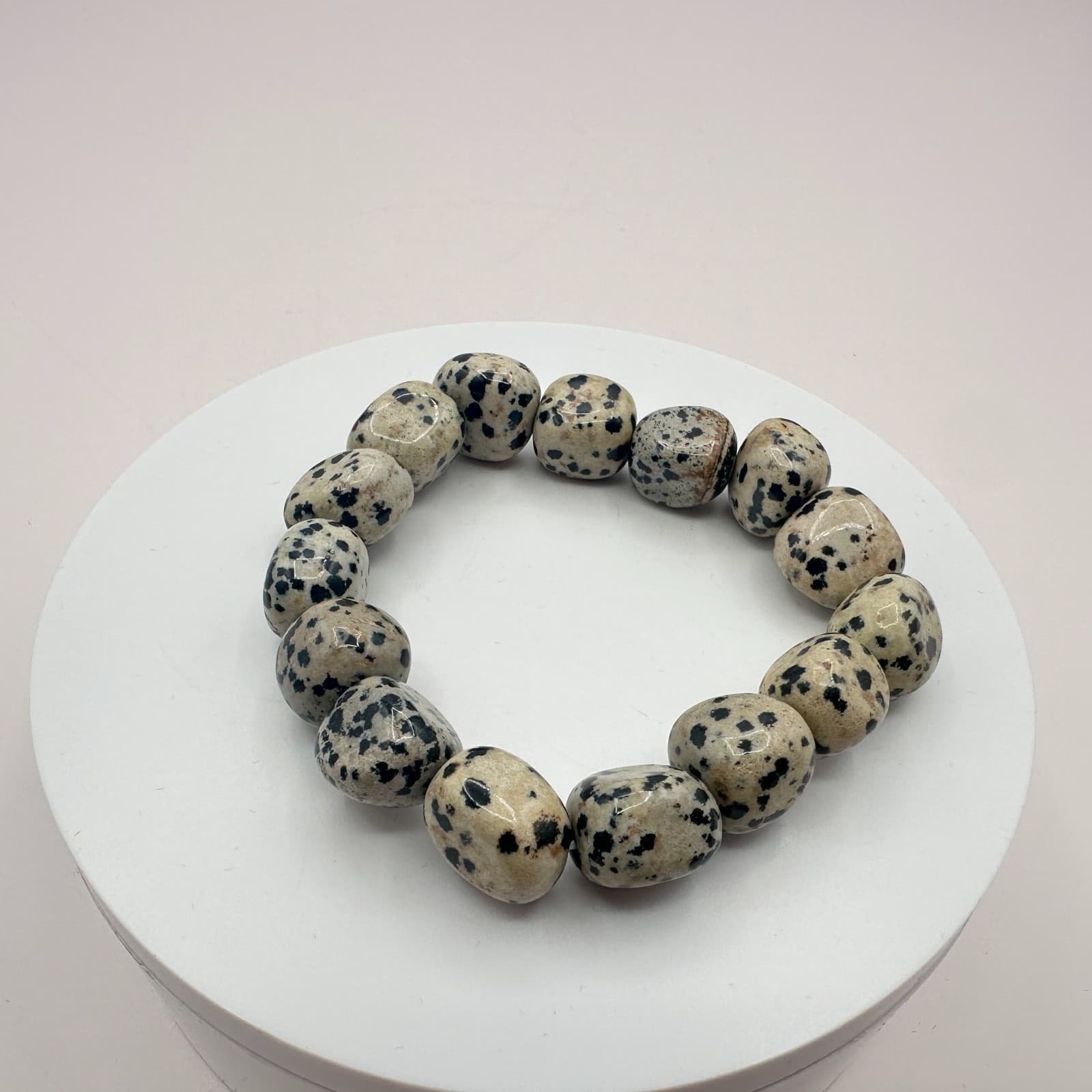 Vintage 80s Dalmatian Jasper Tumbled Nugget Bracelet Holistic Healing Jewelry - Thumbnail 2