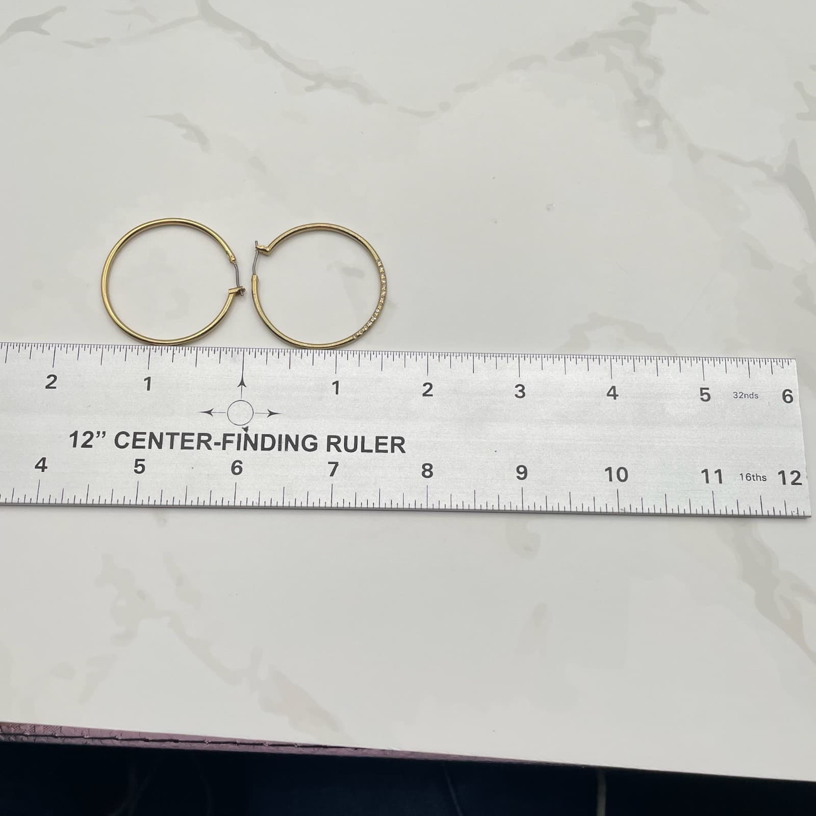 Vintage Gold-Tone Endless Hoop Earrings with Clear Rhinestones Round Fashion - Thumbnail 2