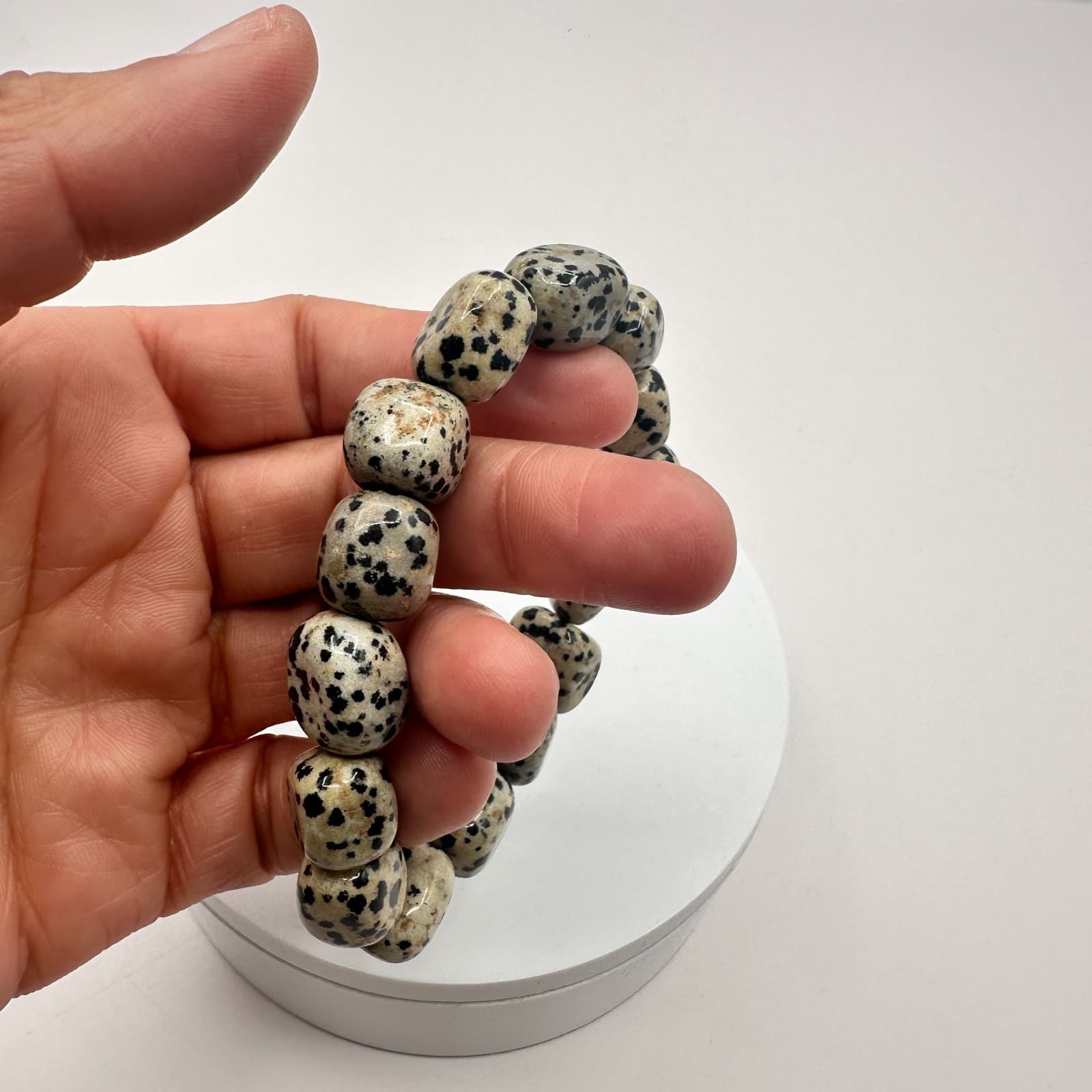 Vintage 80s Dalmatian Jasper Tumbled Nugget Bracelet Holistic Healing Jewelry - Thumbnail 6